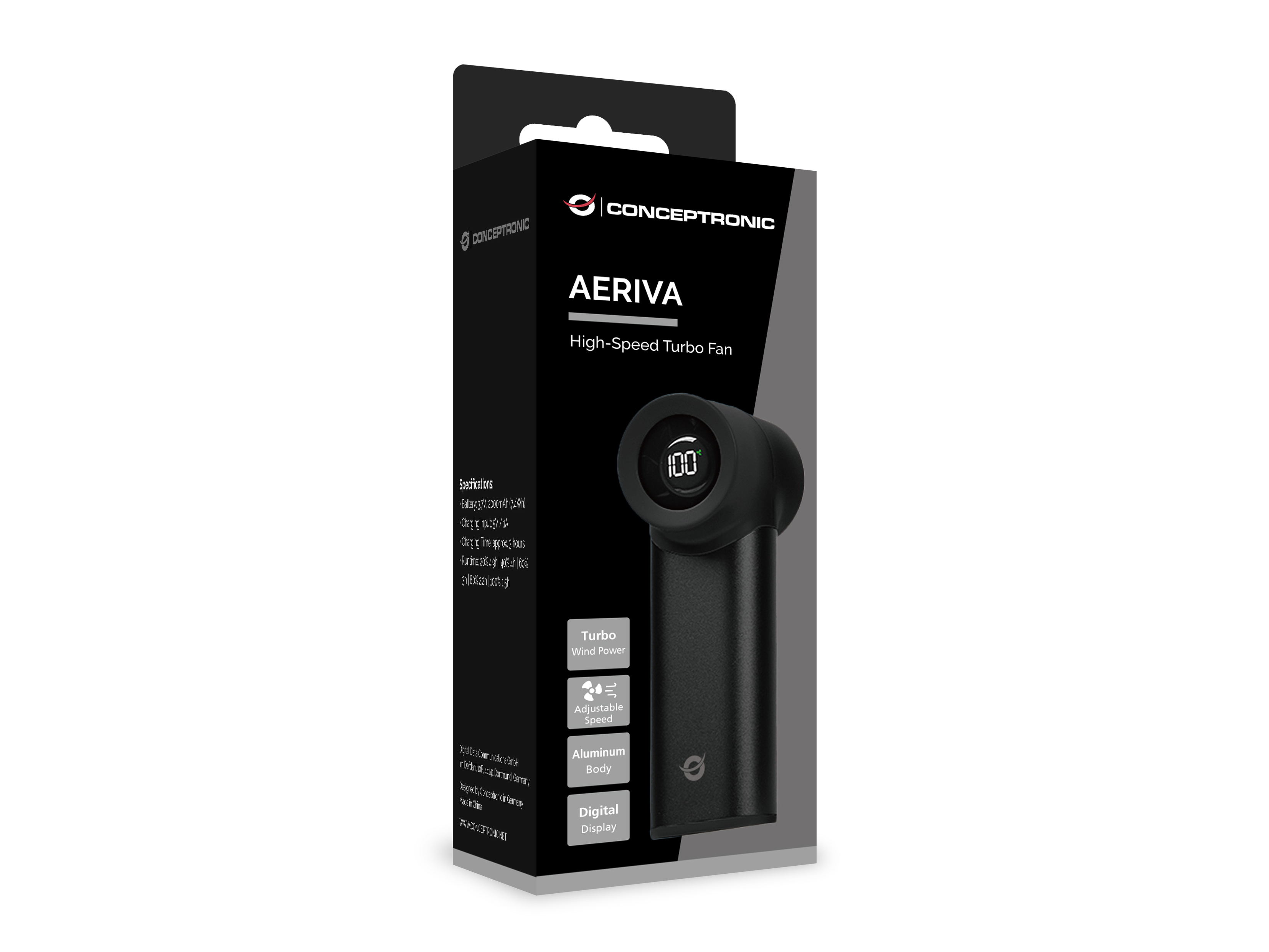 Conceptronic AERIVA02B nebulizzatore e ventilatore portatile personale Nero