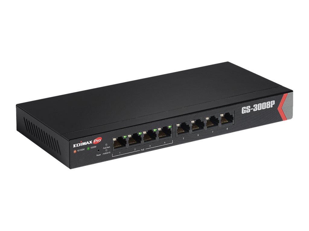 Edimax GS-3008P switch di rete Gestito Gigabit Ethernet (10/100/1000) Supporto Power over Ethernet (PoE) Nero