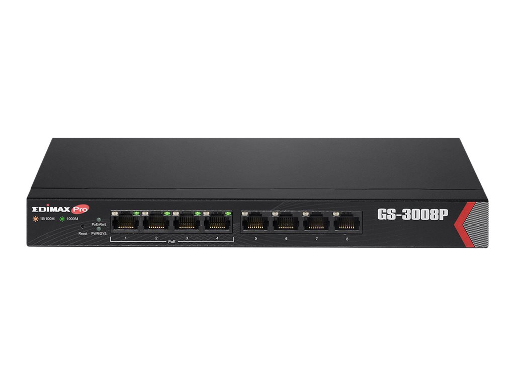 Edimax GS-3008P switch di rete Gestito Gigabit Ethernet (10/100/1000) Supporto Power over Ethernet (PoE) Nero