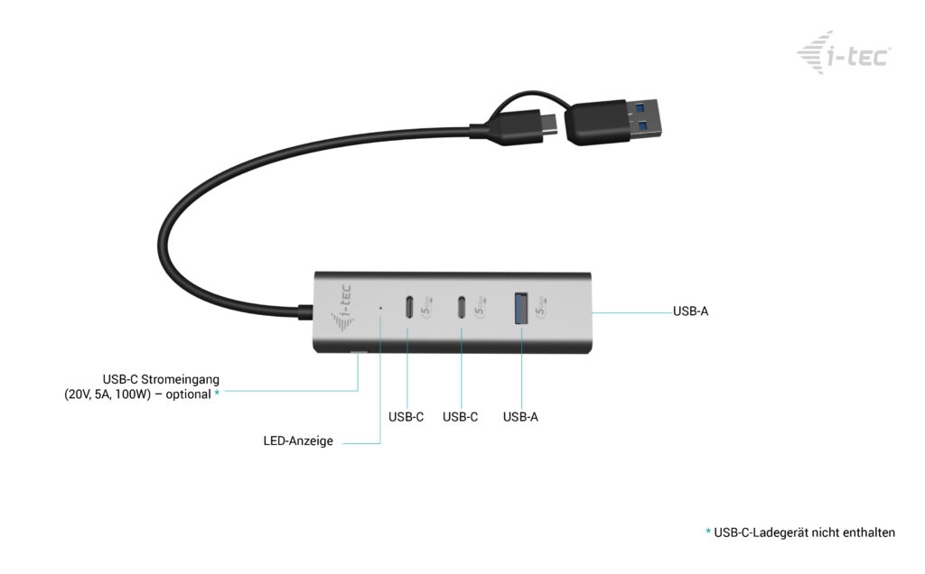 i-tec Metal Universal Charging HUB 2xUSB-C + 2x USB-A Port + Power Delivery 85W