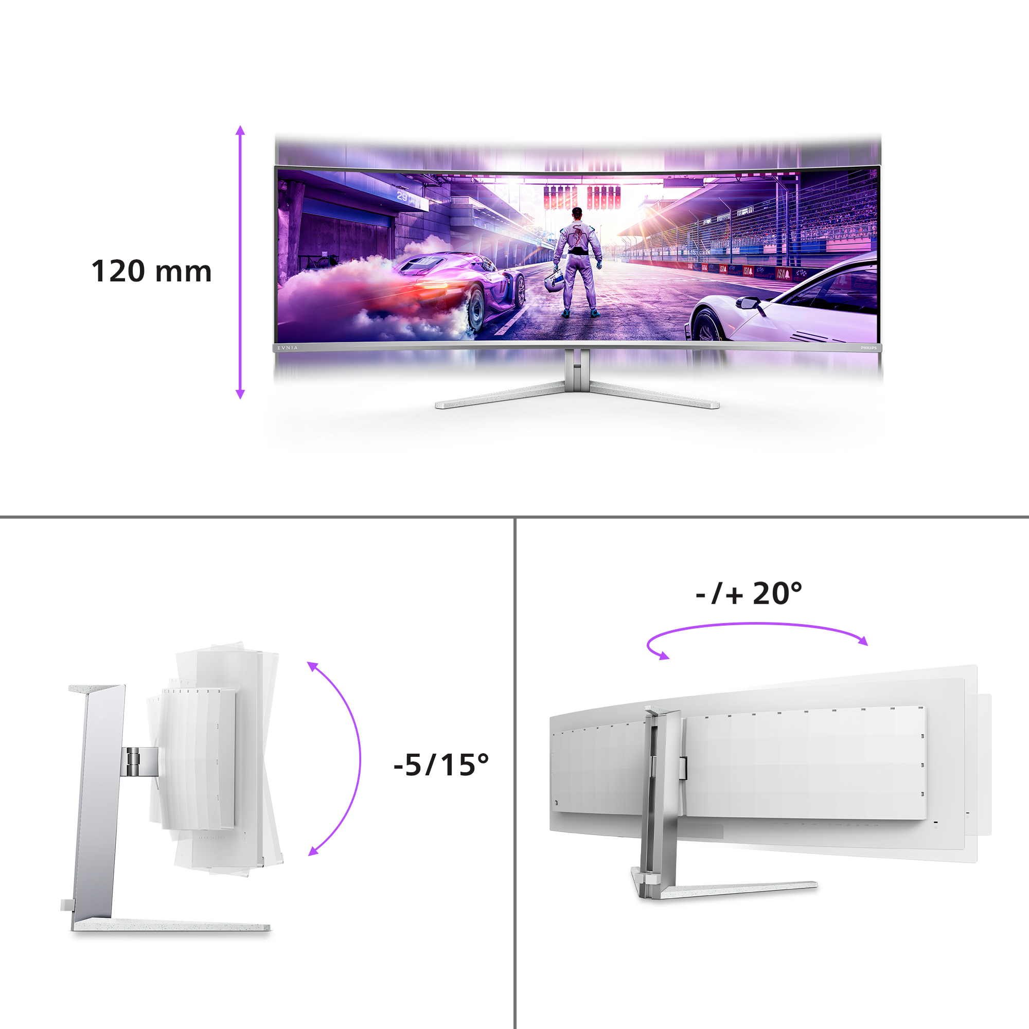 Philips Evnia 8000 49M2C8900L/00 pantalla para PC 124,2 cm (48.9) 5120 x 1440 Pixeles Dual QHD QD-OLED Blanco