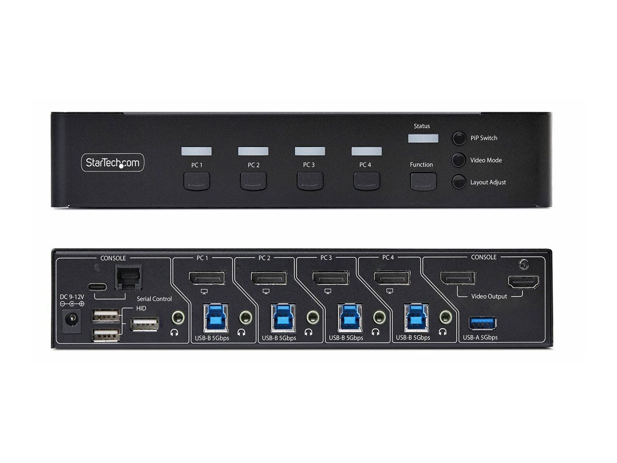 StarTech.com Switch KVM de 4 Puertos DisplayPort con Mouse Roaming - KVM con Funci�n de Rat�n Itinerante - Multiview - Imagen en Imagen - 4K60 - Hub USB 3.0 - Control por Teclas de Acceso R�pido - TAA