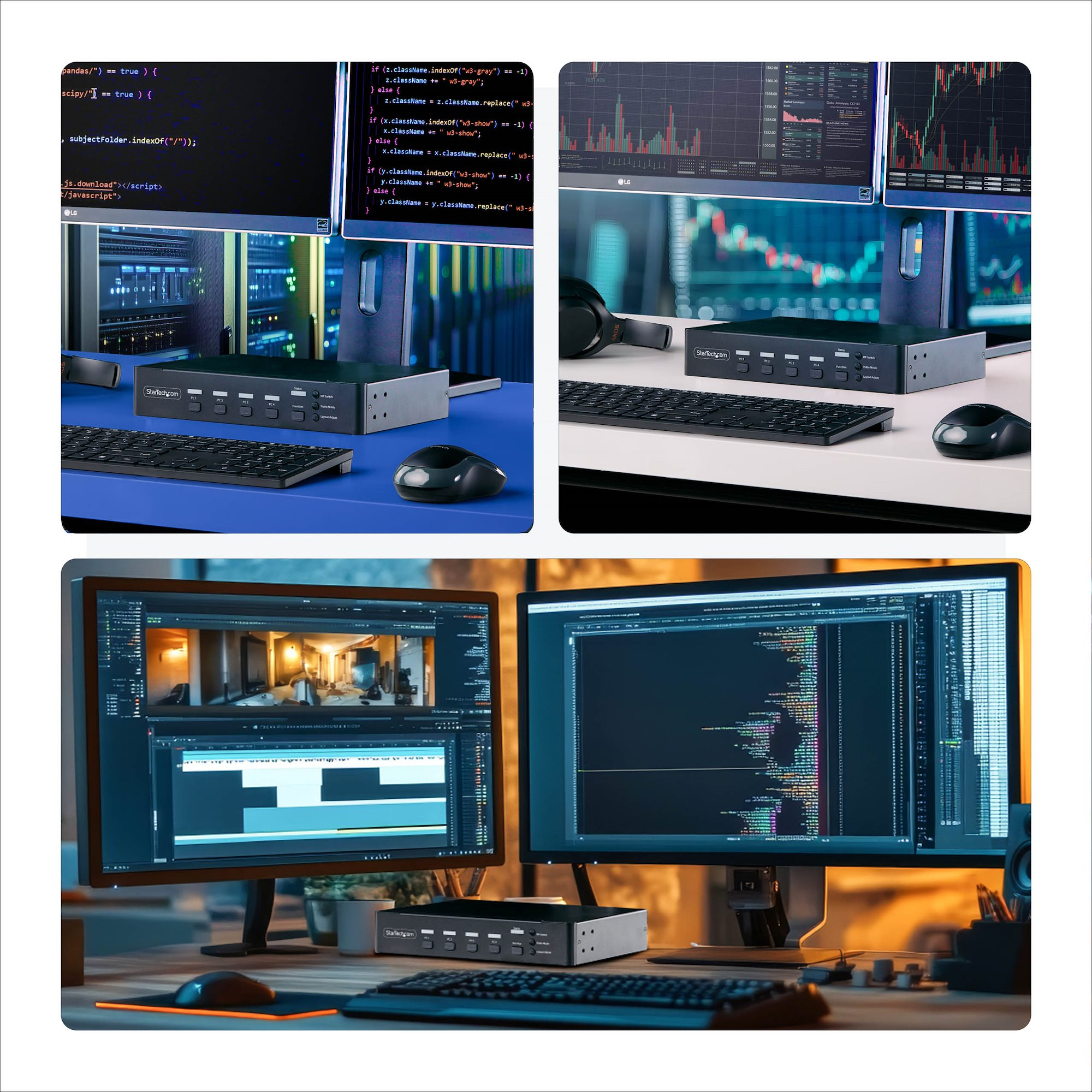 StarTech.com Switch KVM de 4 Puertos DisplayPort con Mouse Roaming - KVM con Funci�n de Rat�n Itinerante - Multiview - Imagen en Imagen - 4K60 - Hub USB 3.0 - Control por Teclas de Acceso R�pido - TAA