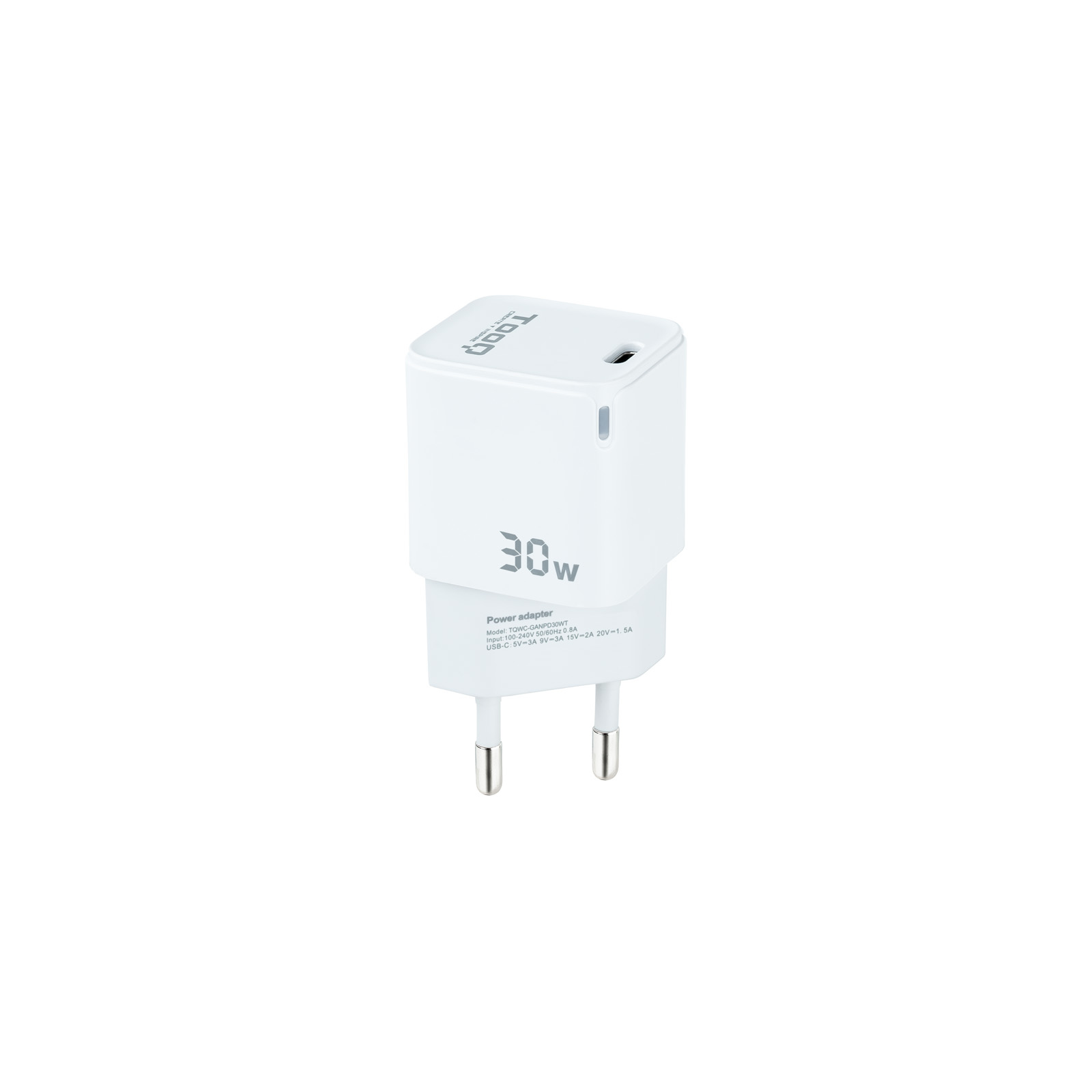 TooQ GAN USB-C/PD Wall Charger 30W, White