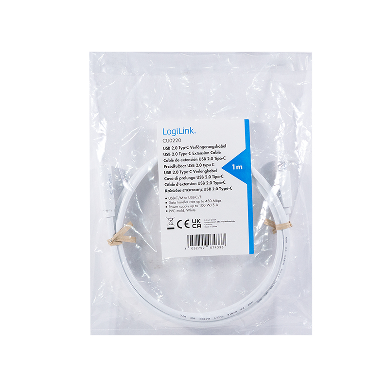 LogiLink CU0220 USB cable USB 2.0 1 m USB C 0.48 Gbit/s 100 W White