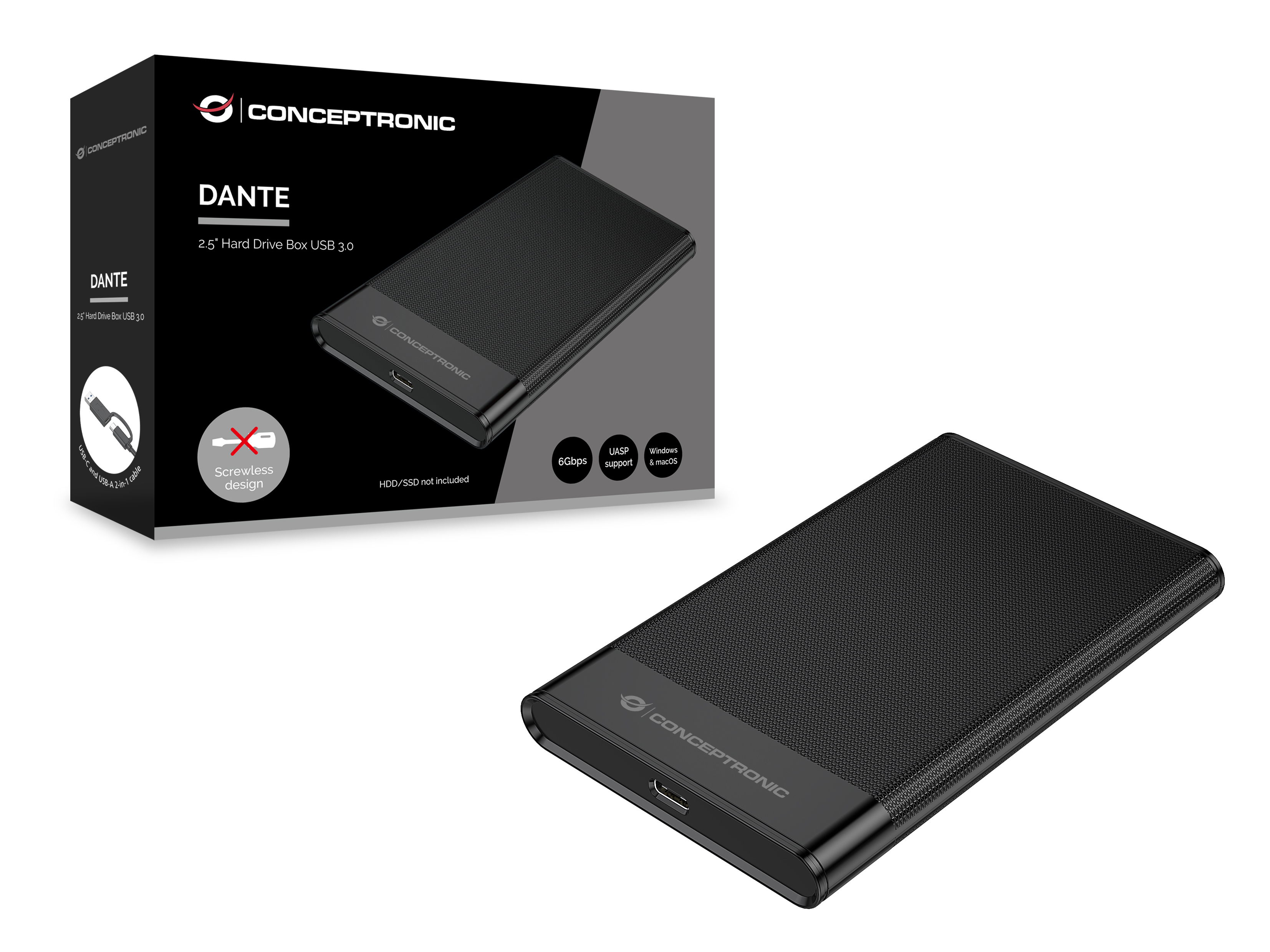 Conceptronic HDD Gehuse 2.5 SATA I-III HDD/SSD USB-A &-C - HDD-Wechselrahmen - 2,5