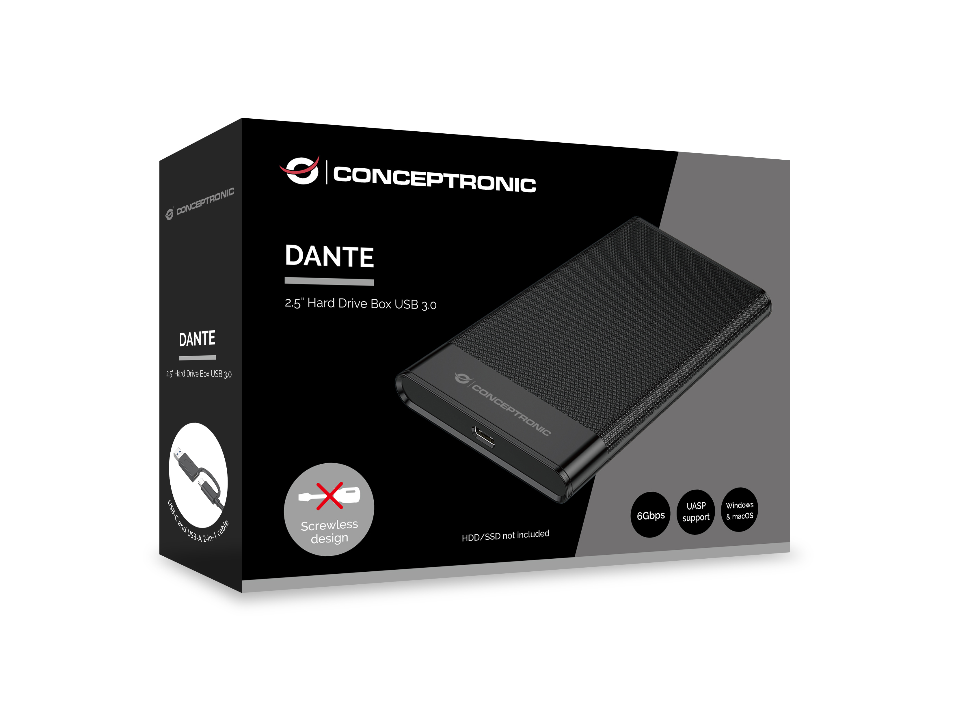 Conceptronic HDD Gehuse 2.5 SATA I-III HDD/SSD USB-A &-C - HDD-Wechselrahmen - 2,5