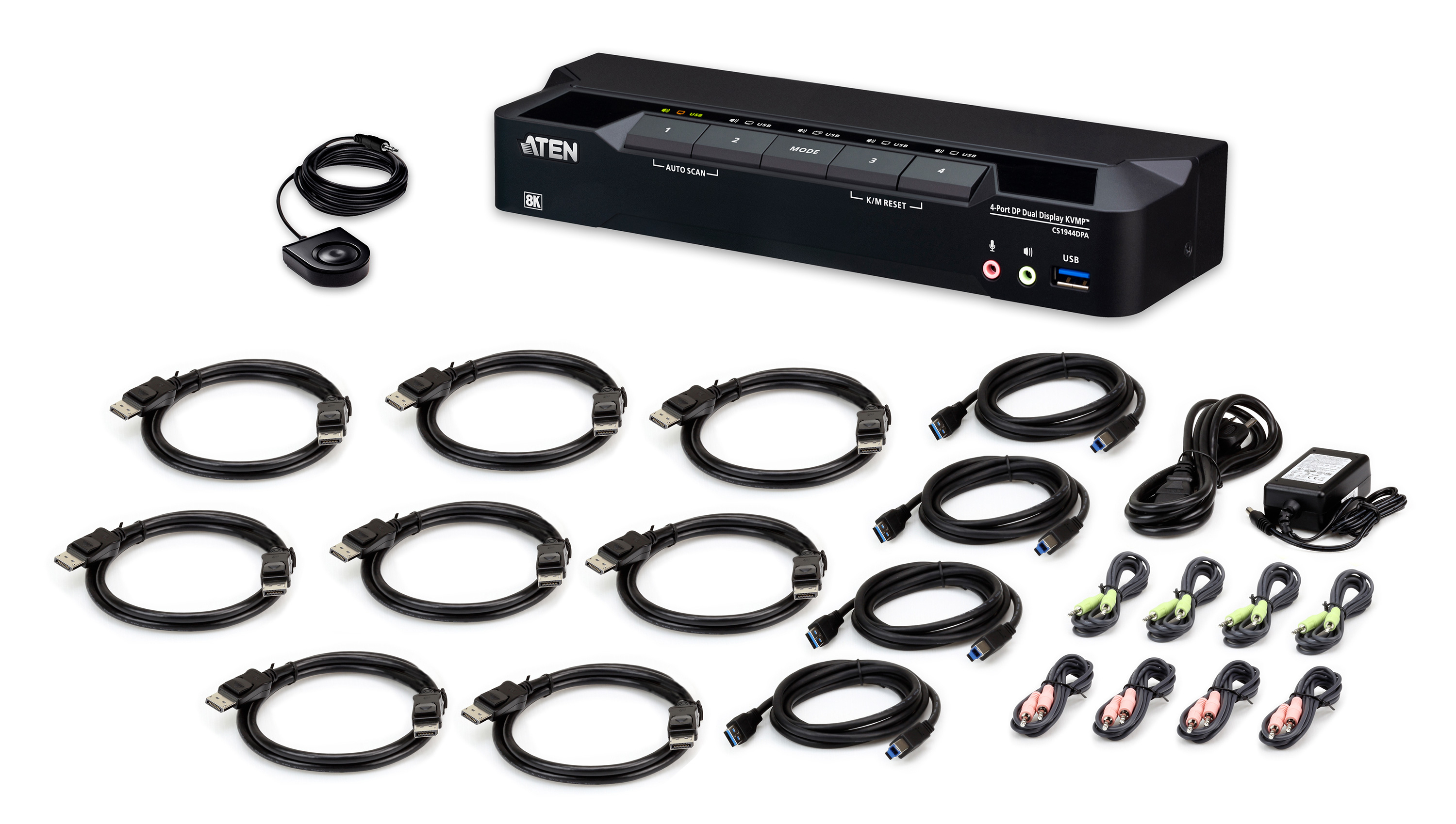 ATEN Switch KVMP a 4 porte USB 3.0 con DisplayPort 8K e doppio schermo (cavi inclusi)