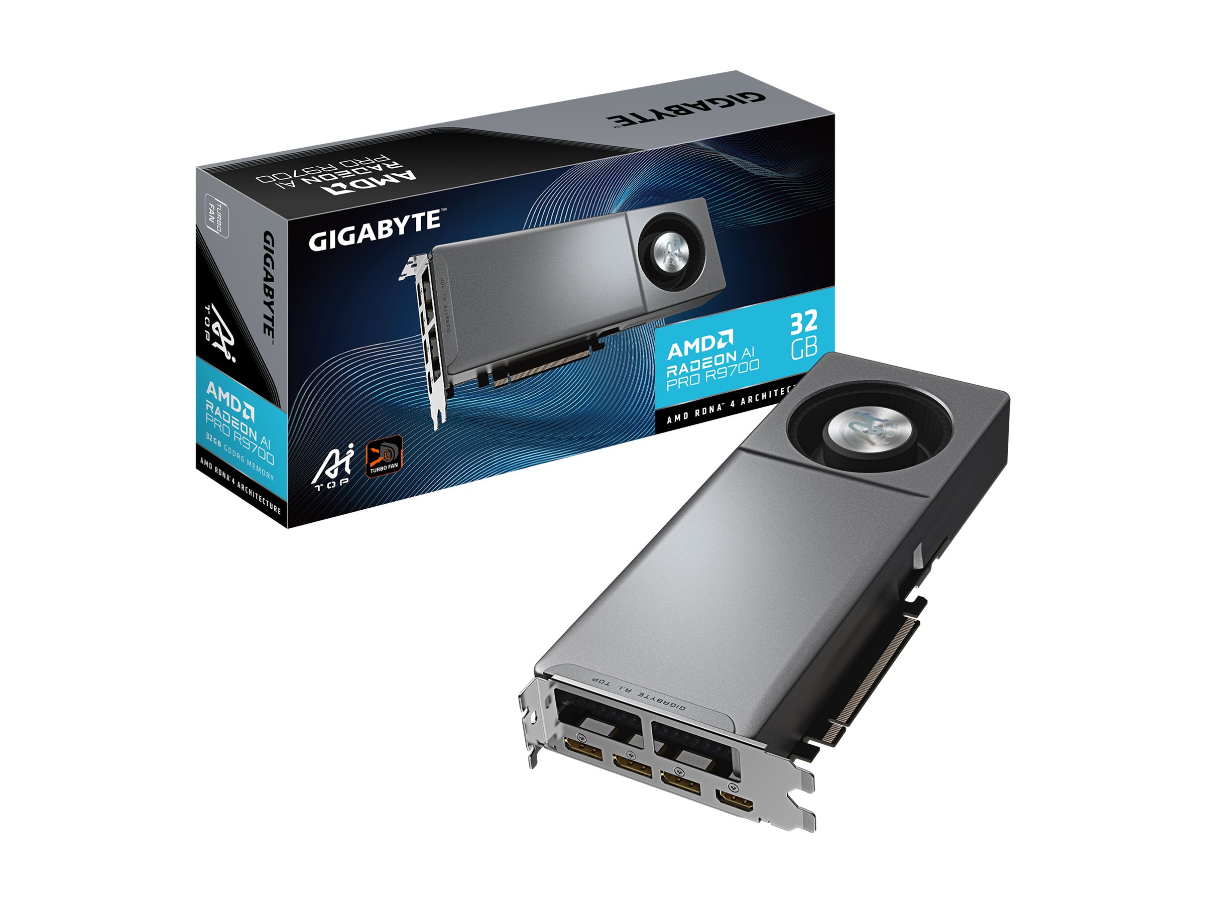 GIGABYTE Radeon AI PRO R9700 AI TOP 32G Graphics Card- 32GB GDDR6, 256 bit, PCI-E 5.0, 2920MHz Core Clock, 3 x DP, 1 x HDMI, GV-R9700AI TOP-32GD