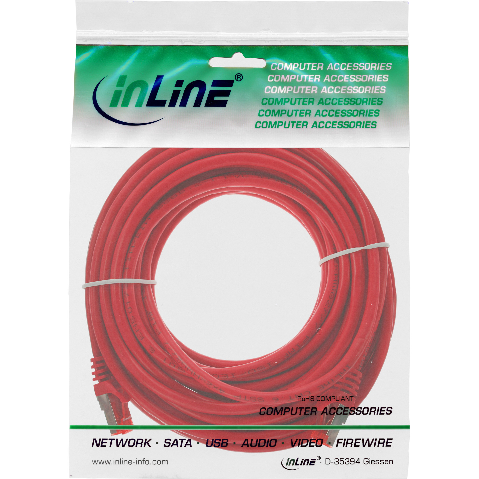InLine Cavo patch Lan, S/FTP (PiMf), Cat.6, 250 MHz, PVC, CU, rosso, 7,5m