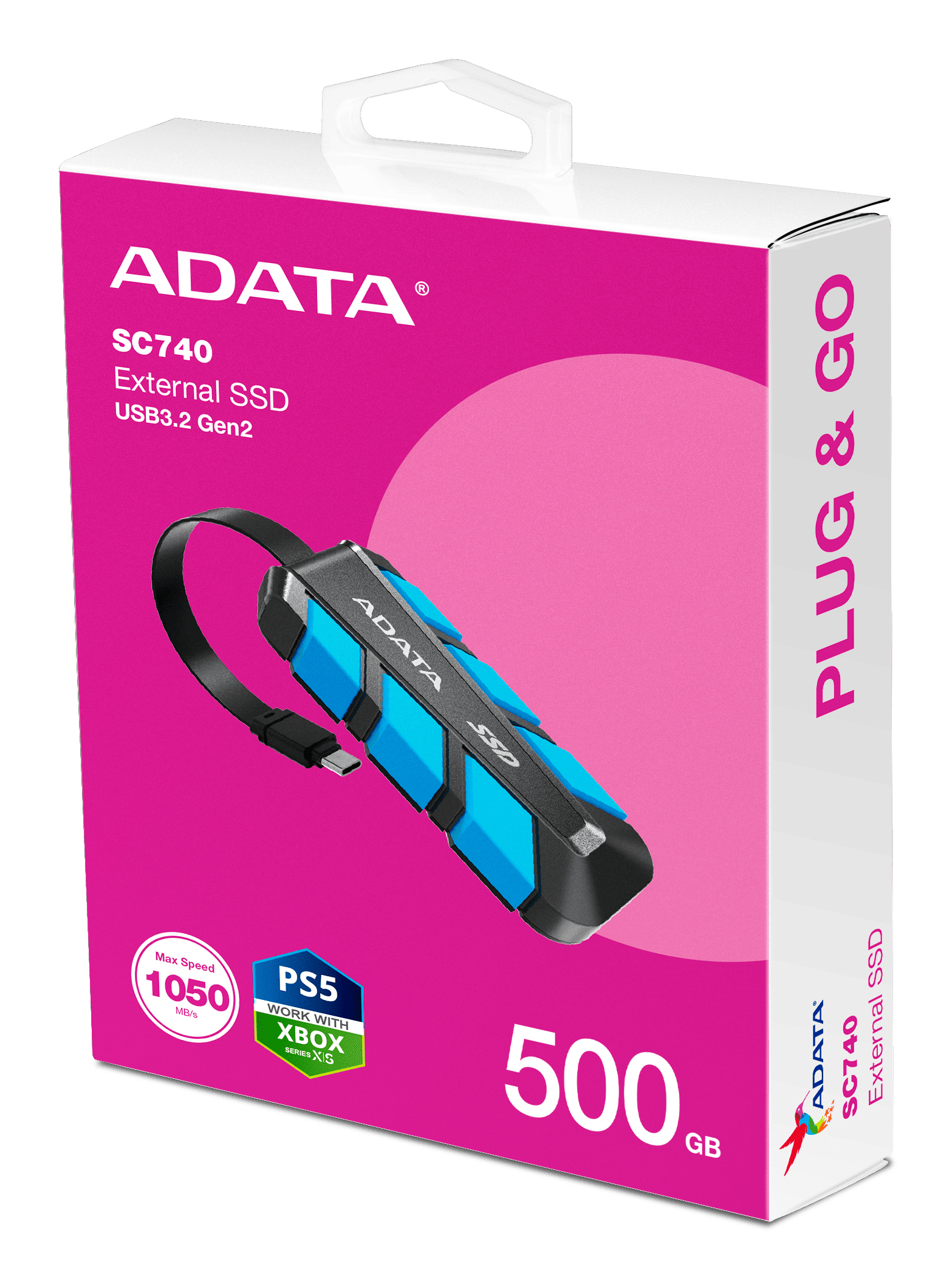ADATA SC740 500 GB USB Type-C 3.2 Gen 2 (3.1 Gen 2) Black, Blue