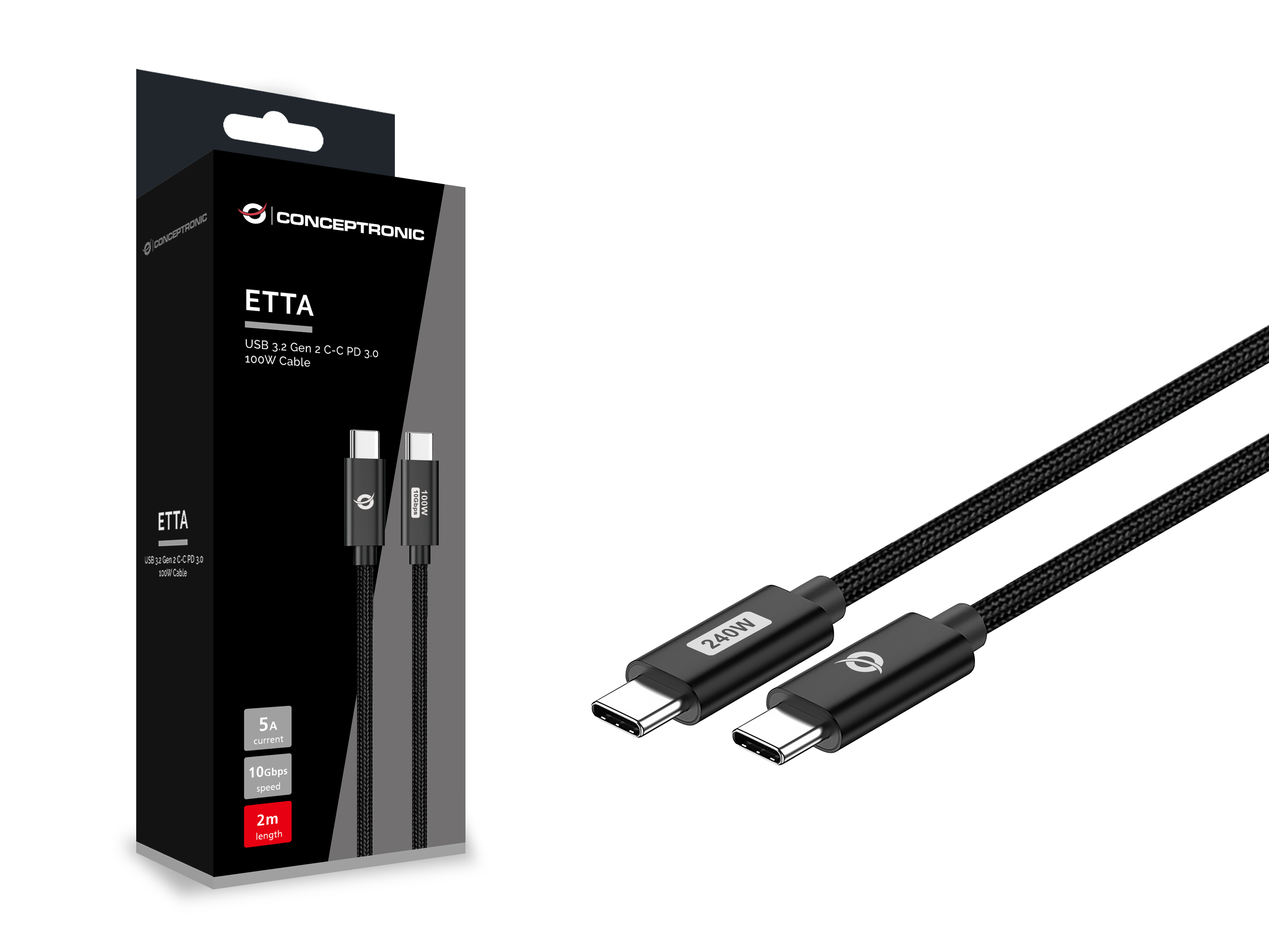 Conceptronic ETTA03B12 cavo USB USB 2.0 1,2 m USB C Nero