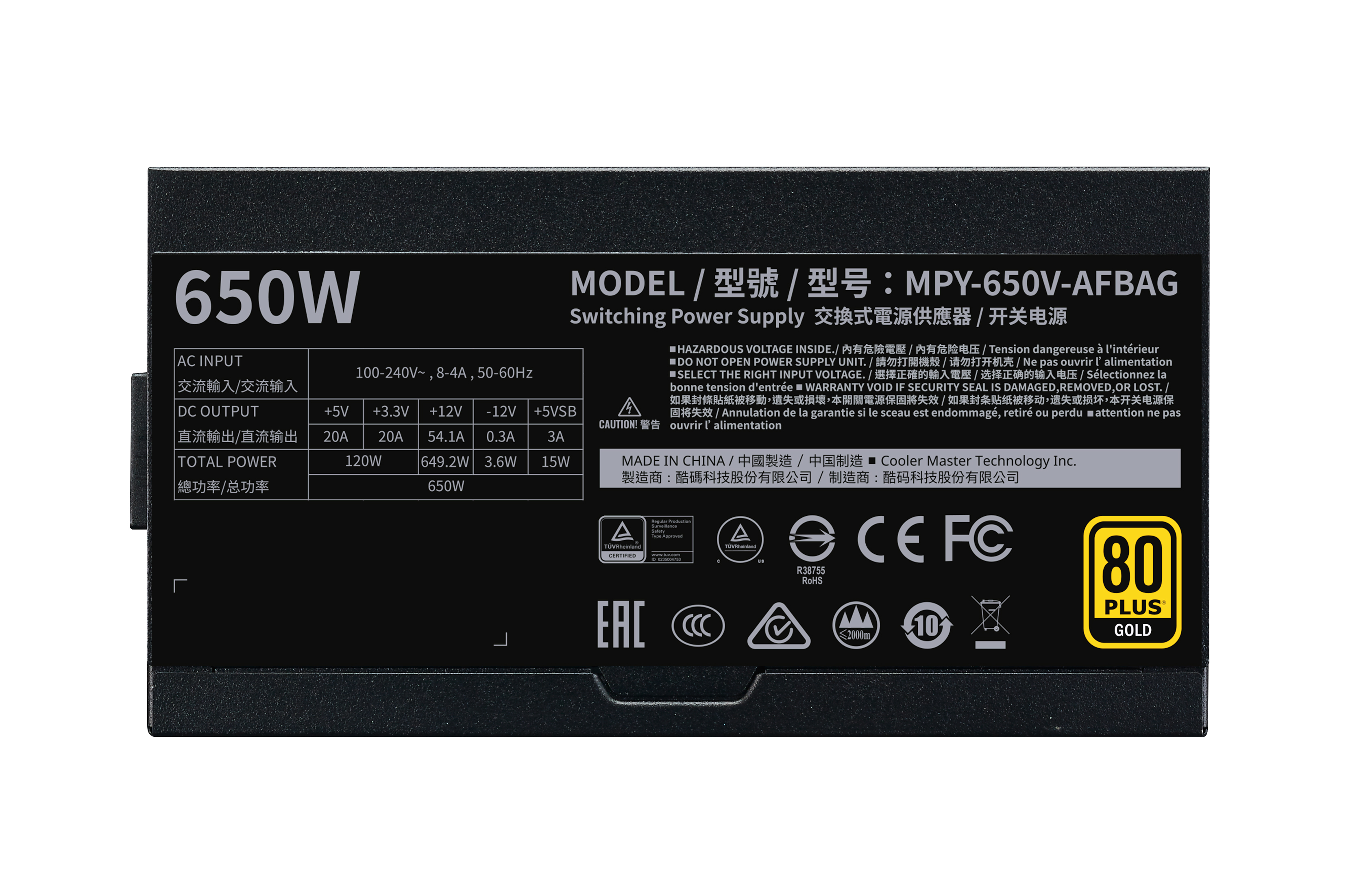 Cooler Master V650 Gold-V2 unidad de fuente de alimentacin 650 W 24-pin ATX ATX Negro