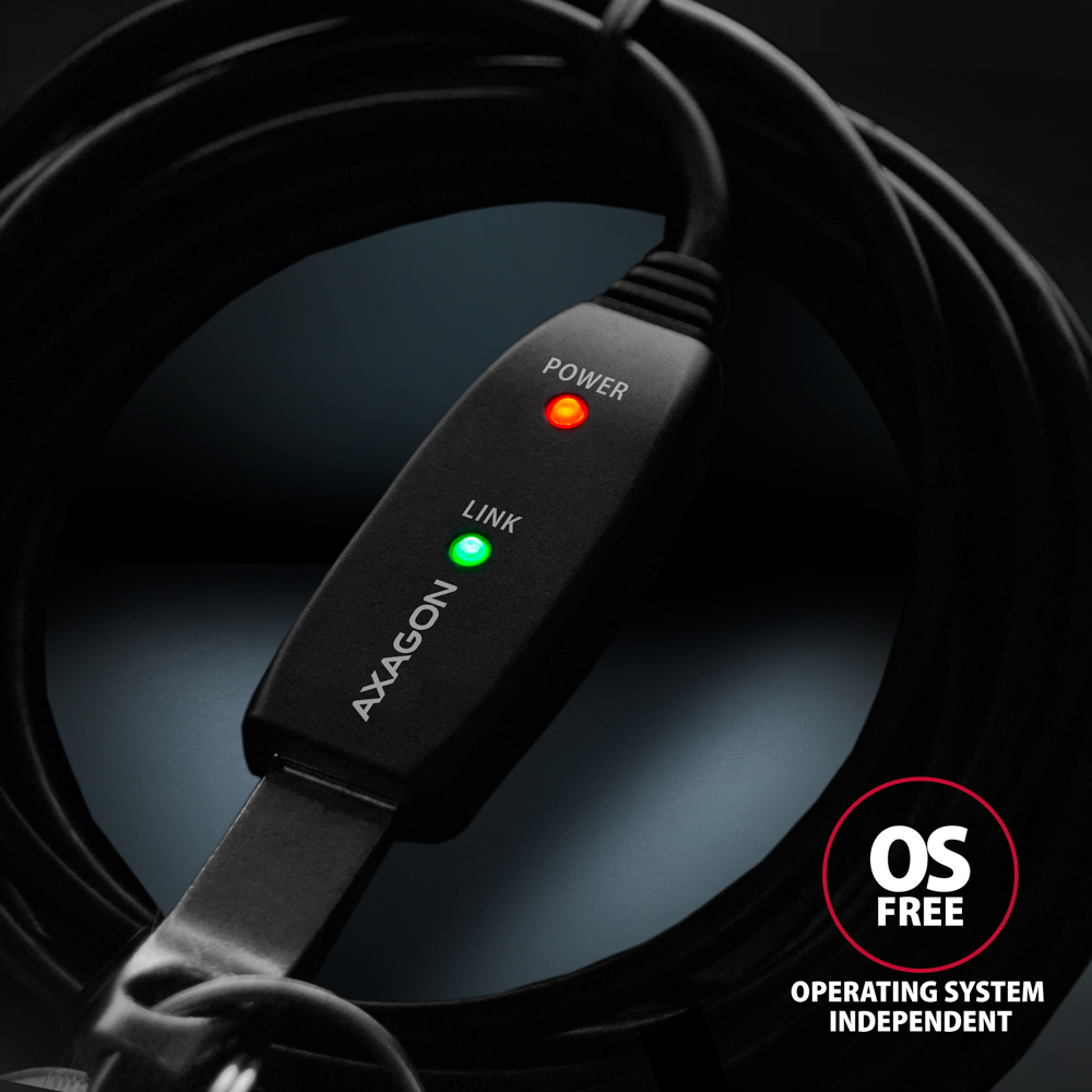 Axagon ADR-220 USB 2.0 A-M -> A-F active extension/repeater cable 20m - Kabel - Digital/Daten USB cable USB A Black
