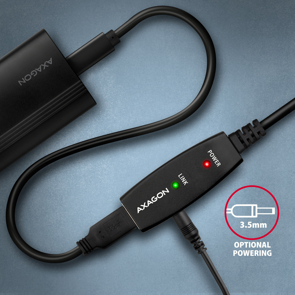 Axagon ADR-220 USB 2.0 A-M -> A-F active extension/repeater cable 20m - Kabel - Digital/Daten USB cable USB A Black