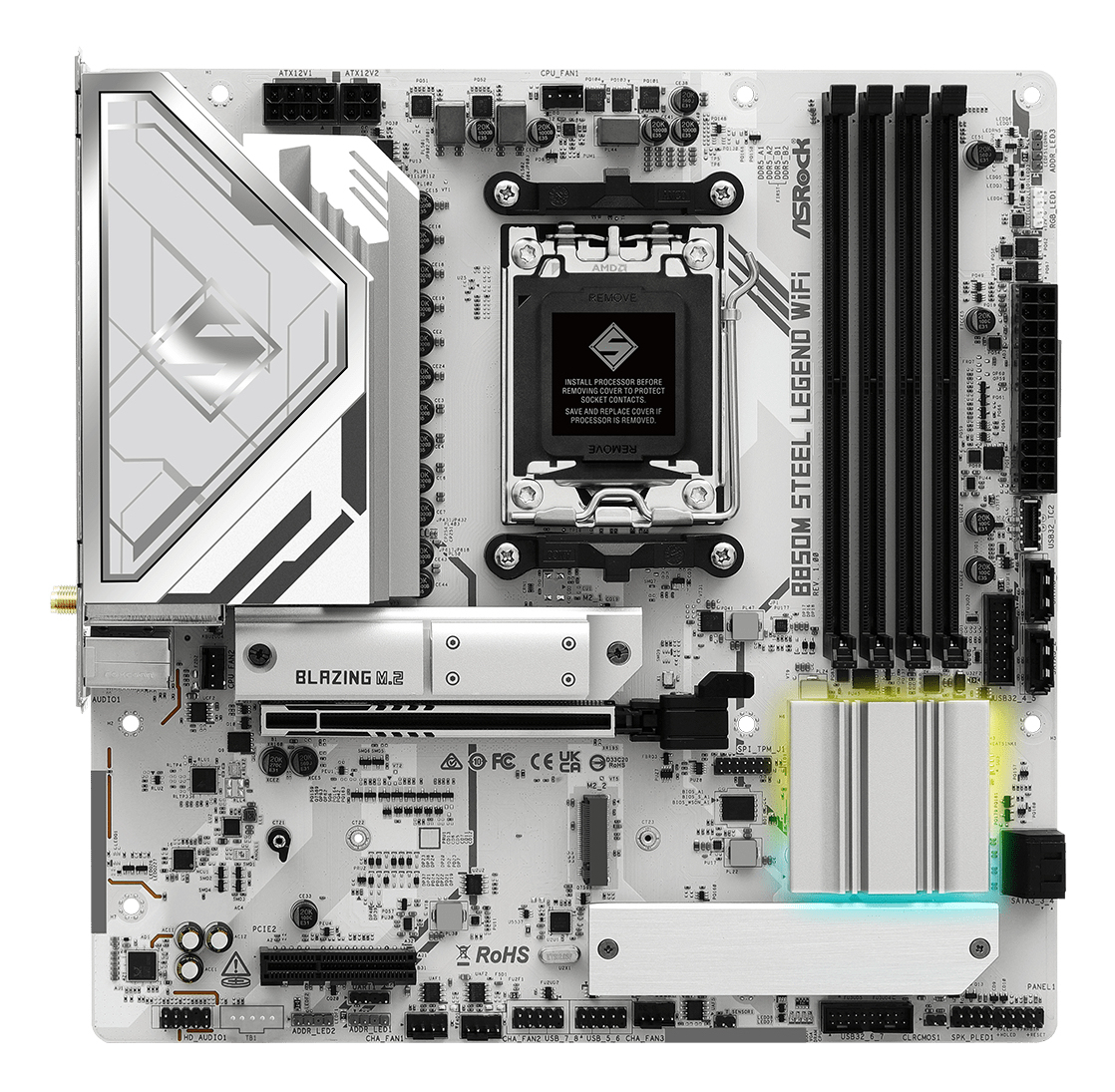 ASRock B850M STEEL LEGEND WIFI - Motherboard - micro ATX - Socket AM5 - AMD B850 Chipsatz - USB 3.2 Gen 2, USB-C 3.2 Gen2, USB 3.2 Gen 1 - 2.5 Gigabit LAN, Wi-Fi 7, Bluetooth - Onboard-Grafik (CPU erforderlich)