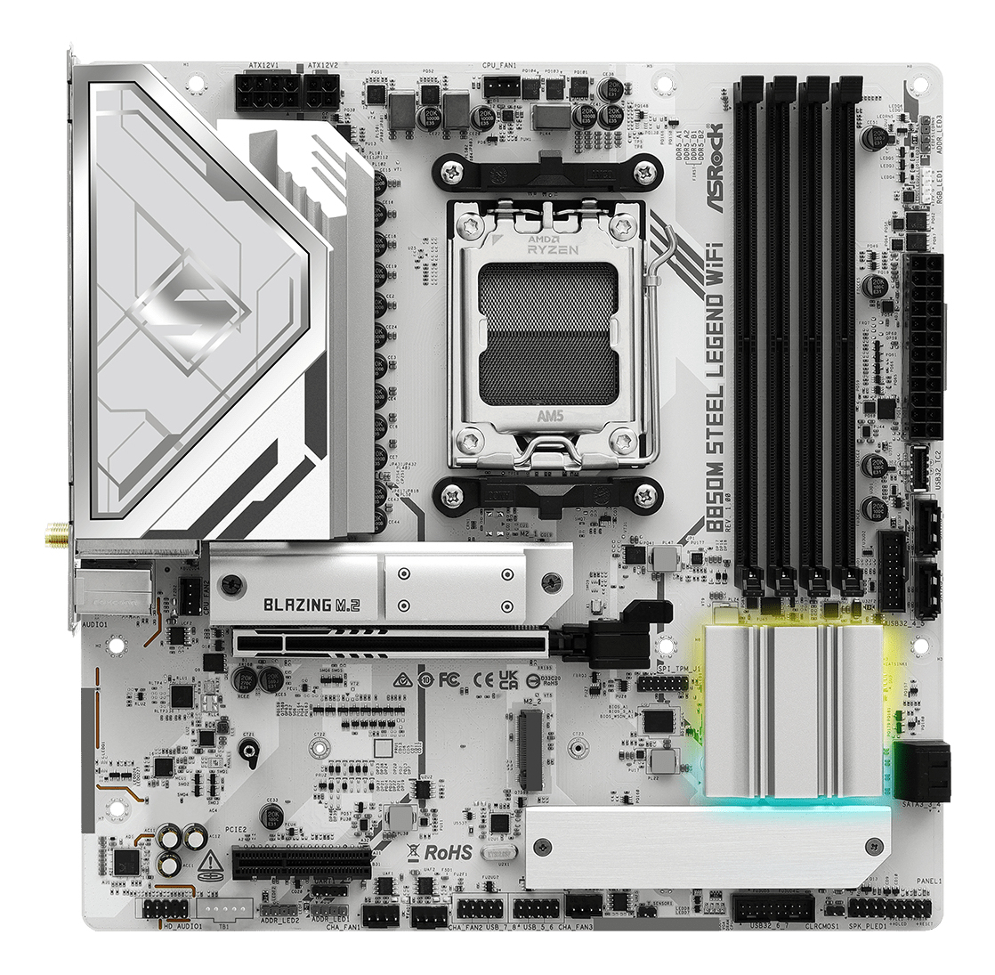 ASRock B850M STEEL LEGEND WIFI - Motherboard - micro ATX - Socket AM5 - AMD B850 Chipsatz - USB 3.2 Gen 2, USB-C 3.2 Gen2, USB 3.2 Gen 1 - 2.5 Gigabit LAN, Wi-Fi 7, Bluetooth - Onboard-Grafik (CPU erforderlich)