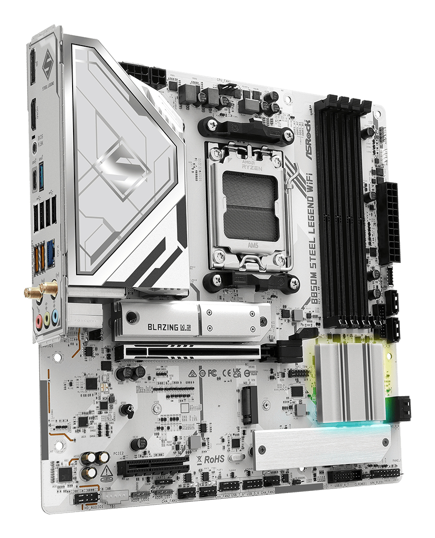 ASRock B850M STEEL LEGEND WIFI - Motherboard - micro ATX - Socket AM5 - AMD B850 Chipsatz - USB 3.2 Gen 2, USB-C 3.2 Gen2, USB 3.2 Gen 1 - 2.5 Gigabit LAN, Wi-Fi 7, Bluetooth - Onboard-Grafik (CPU erforderlich)
