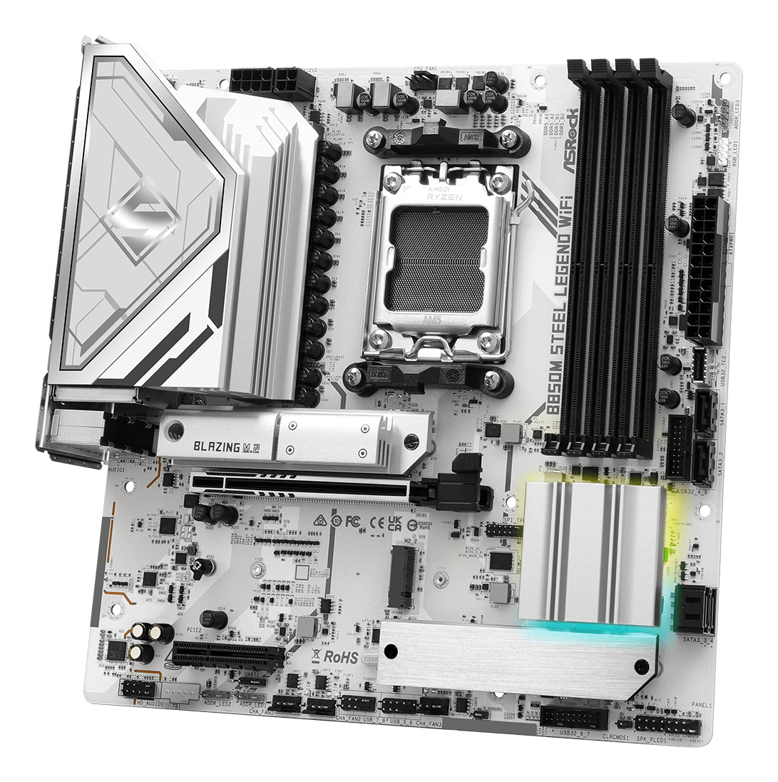 ASRock B850M STEEL LEGEND WIFI - Motherboard - micro ATX - Socket AM5 - AMD B850 Chipsatz - USB 3.2 Gen 2, USB-C 3.2 Gen2, USB 3.2 Gen 1 - 2.5 Gigabit LAN, Wi-Fi 7, Bluetooth - Onboard-Grafik (CPU erforderlich)