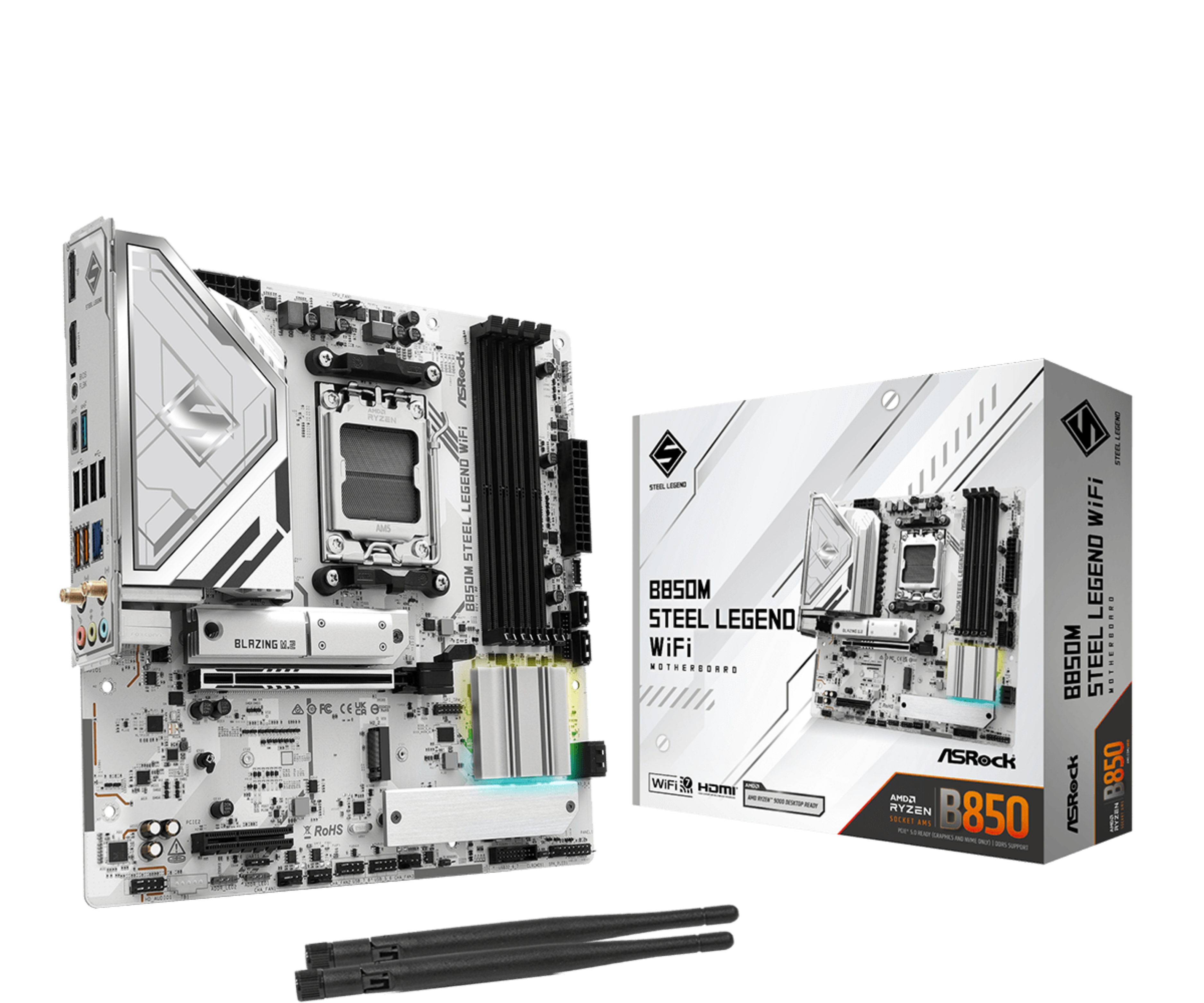 ASRock B850M STEEL LEGEND WIFI - Motherboard - micro ATX - Socket AM5 - AMD B850 Chipsatz - USB 3.2 Gen 2, USB-C 3.2 Gen2, USB 3.2 Gen 1 - 2.5 Gigabit LAN, Wi-Fi 7, Bluetooth - Onboard-Grafik (CPU erforderlich)