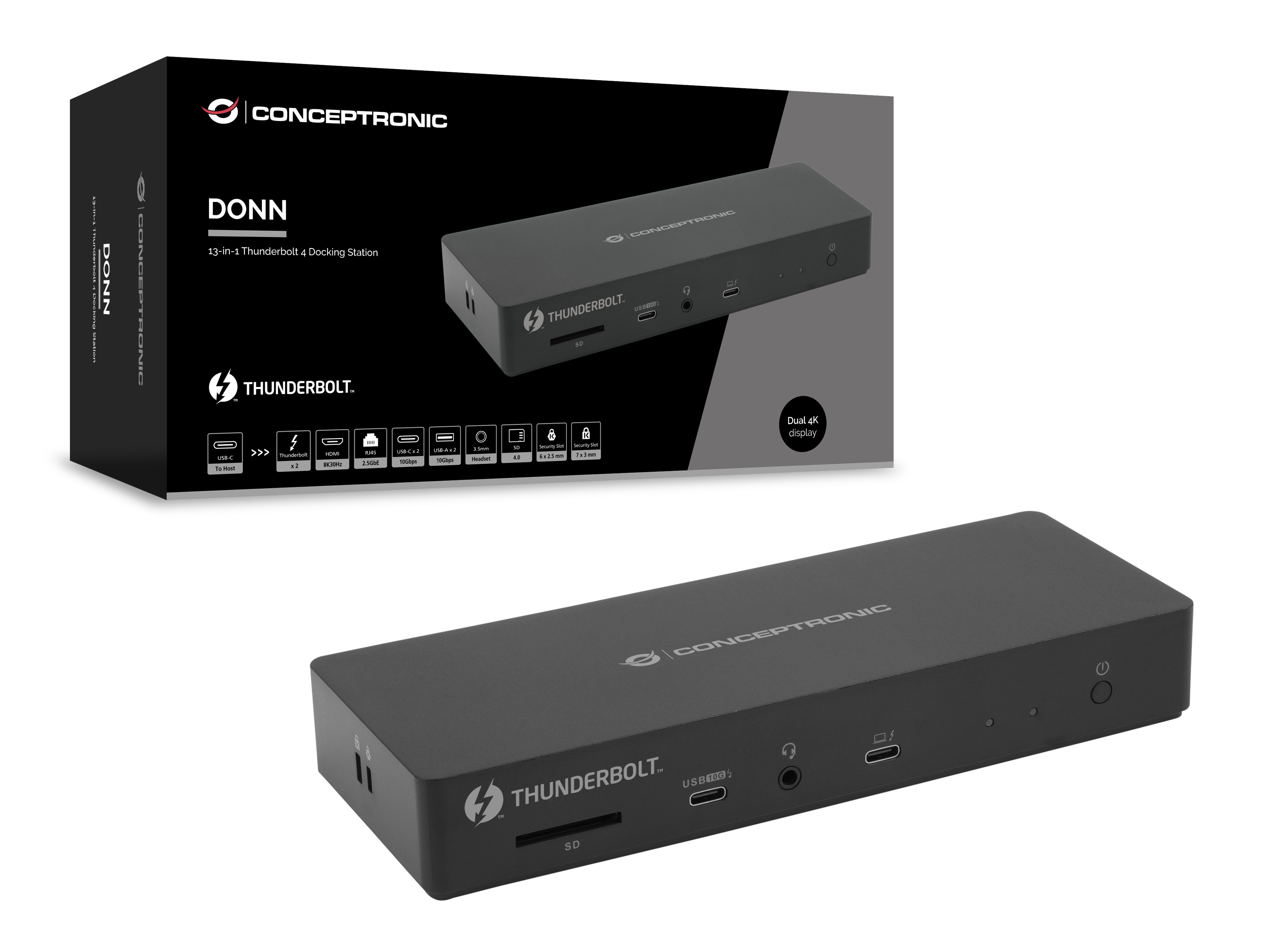 Conceptronic 13-1 Dock USB-C->HDMI 2xUSB-A USB-C GbE 96W sw
