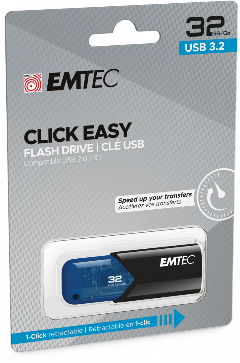 Emtec B110 Click Easy 3.2 unidad flash USB 32 GB USB tipo A 3.2 Gen 2 (3.1 Gen 2) Negro, Azul