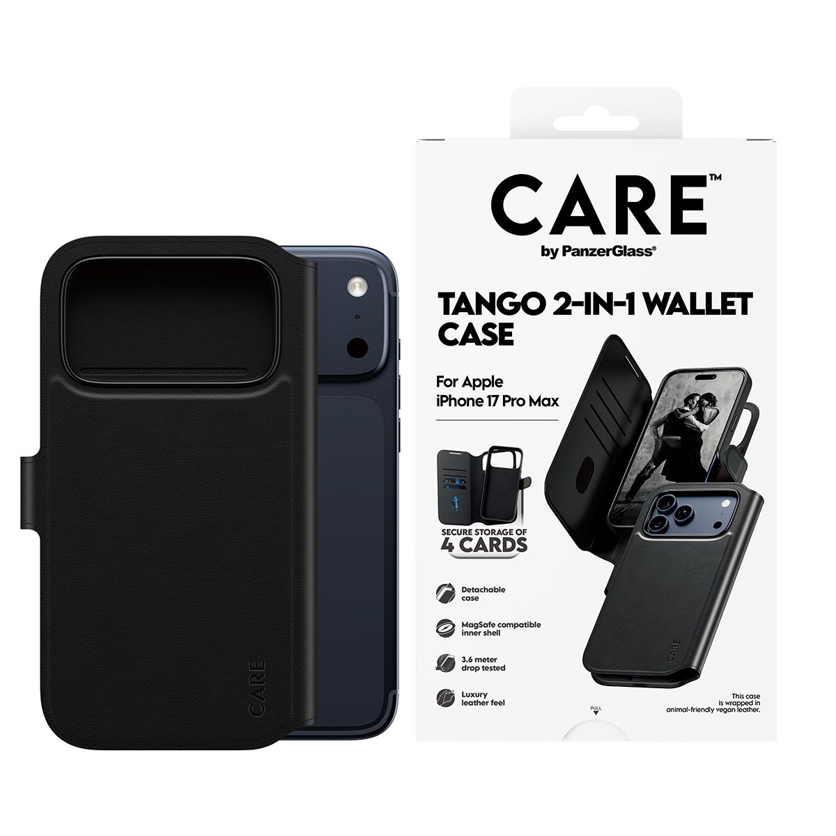 PanzerGlass CARE by � Feature Case Tango Two-in-One Wallet w. MagSafe iPhone 17 Pro Max coque de protection pour t�l�phones portables Housse Noir