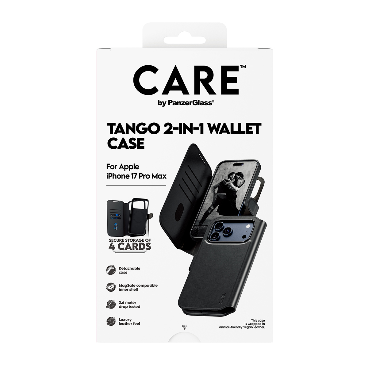 PanzerGlass CARE by � Feature Case Tango Two-in-One Wallet w. MagSafe iPhone 17 Pro Max coque de protection pour t�l�phones portables Housse Noir
