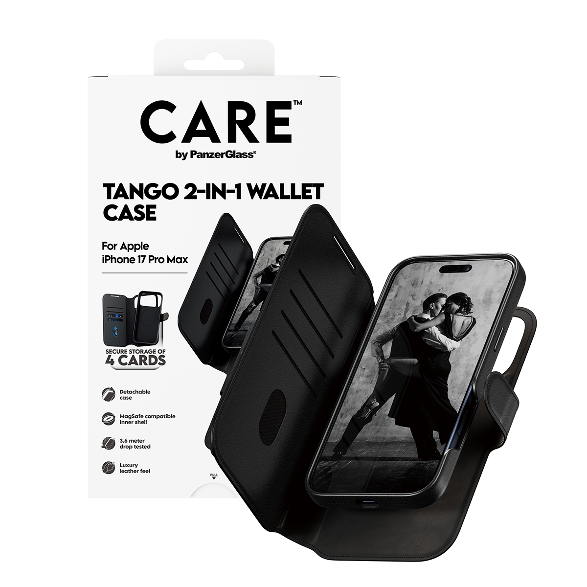 PanzerGlass CARE by � Feature Case Tango Two-in-One Wallet w. MagSafe iPhone 17 Pro Max coque de protection pour t�l�phones portables Housse Noir