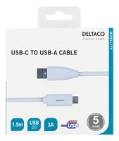 Deltaco USBC-1010M - 1,5 m - USB A - USB C - USB 2.0 - Wei