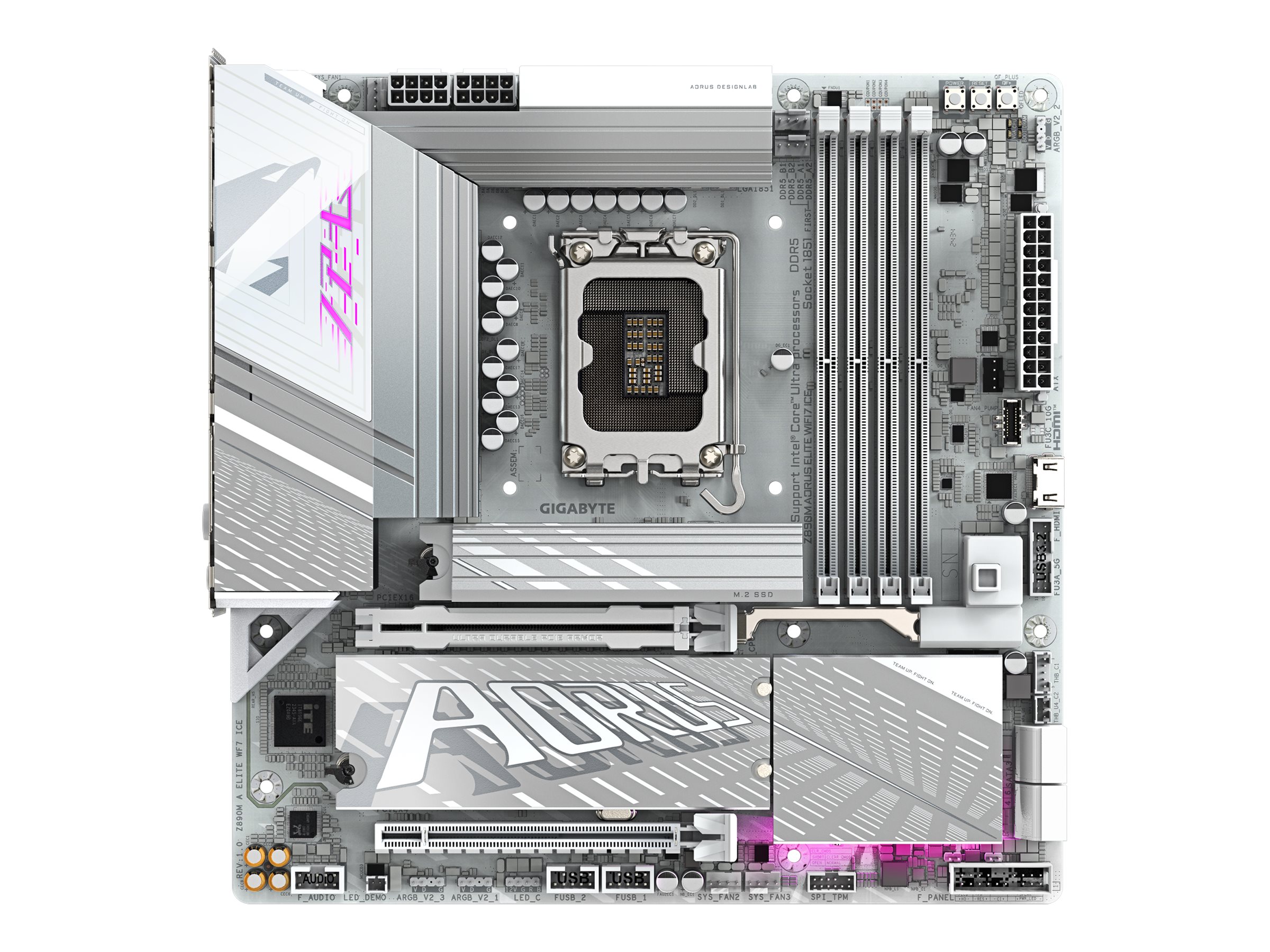 GIGABYTE Carte mre Z890M AORUS ELITE WIFI7 ICE - Prend en charge les processeurs Intel Core Ultra (Srie 2), VRM  12+1+2 phases, jusqu 8800MHz DDR5 (OC), 1xPCIe 5.0 + 2xPCIe 4.0, Wi-Fi 7, LAN 2.5GbE, USB 4