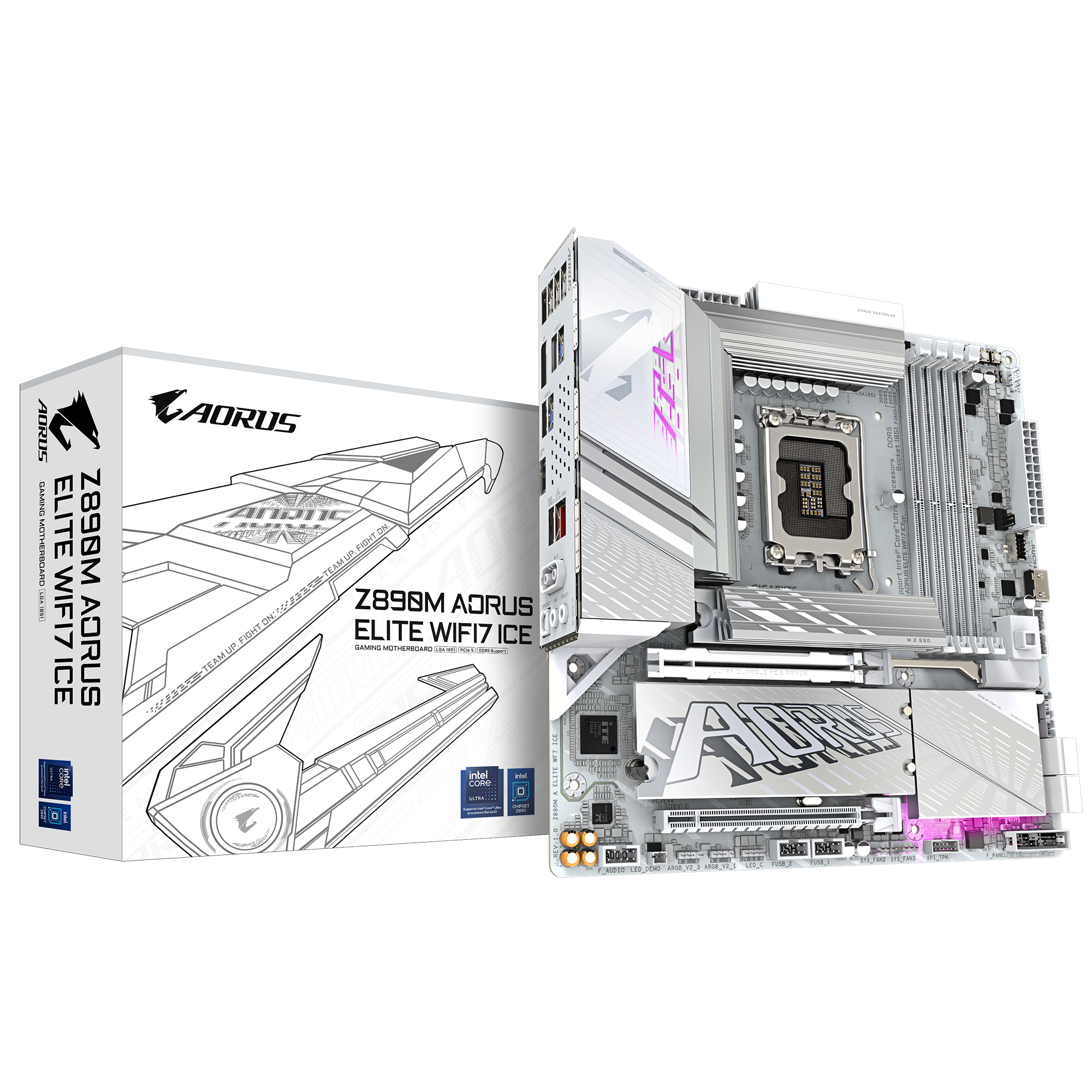 GIGABYTE Placa base Z890M AORUS ELITE WIFI7 ICE - Compatible con CPUs Intel Core Ultra (Serie 2), VRM de 12+1+2 fases, hasta 8800MHz DDR5 (OC), 1xPCIe 5.0 + 2xPCIe 4.0, Wi-Fi 7, LAN 2.5GbE, USB 4