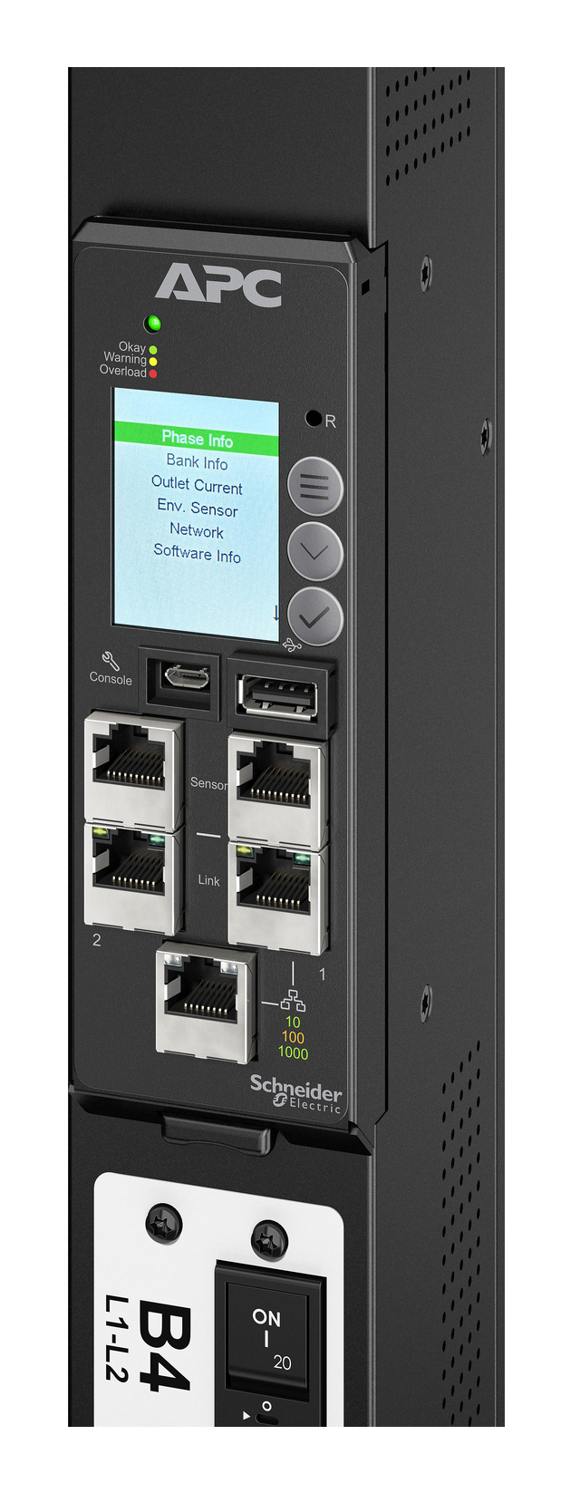 APC NetShelter Rack PDU Advanced Gen 2, Metered, 3Phase, 11kW 400V 16A or 11.5kW 415V 20A, 520P6, 42 Outlet unit� di distribuzione dellenergia (PDU) 40 presa(e) AC 0U Nero