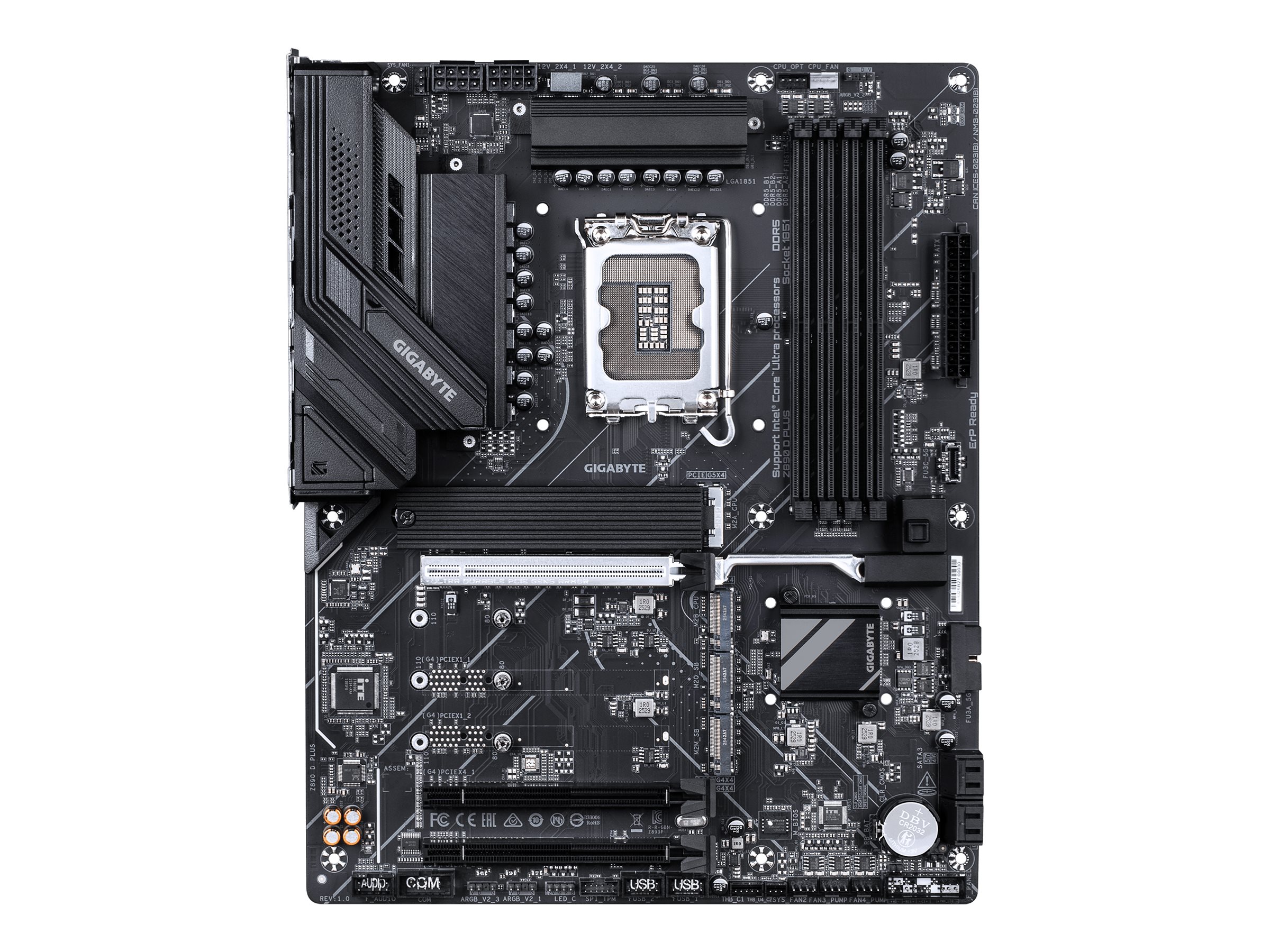GIGABYTE Z890 D PLUS Carte M�re Compatible avec les processeurs Intel Core Ultra (S�rie 2), VRM 12+1+2 phases, jusqu � 9466 MHz DDR5 (OC), 1x PCIe 5.0 M.2 + 3x PCIe 4.0 M.2, LAN 2.5 GbE, USB 3.2 Gen 2