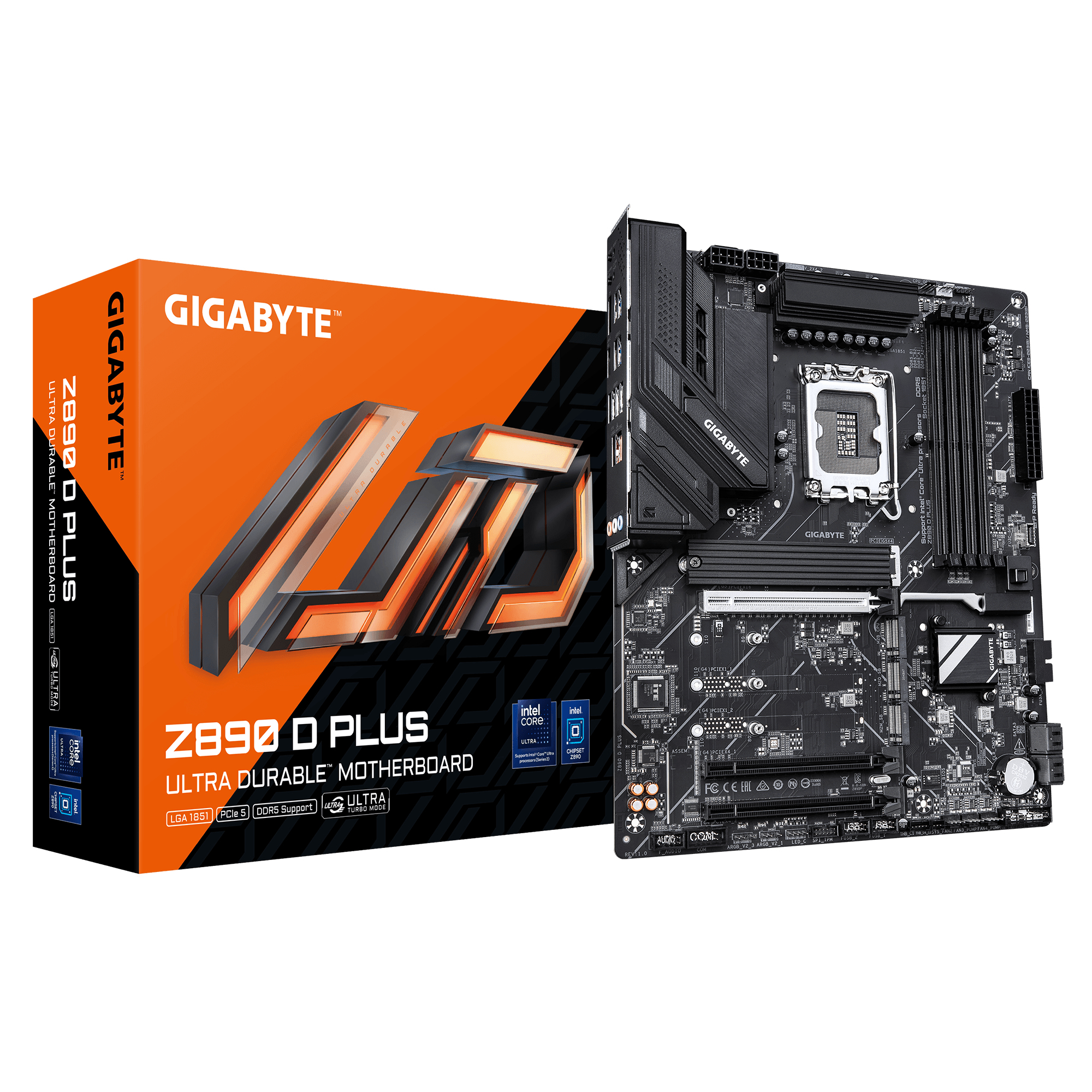 GIGABYTE Z890 D PLUS Carte M�re Compatible avec les processeurs Intel Core Ultra (S�rie 2), VRM 12+1+2 phases, jusqu � 9466 MHz DDR5 (OC), 1x PCIe 5.0 M.2 + 3x PCIe 4.0 M.2, LAN 2.5 GbE, USB 3.2 Gen 2