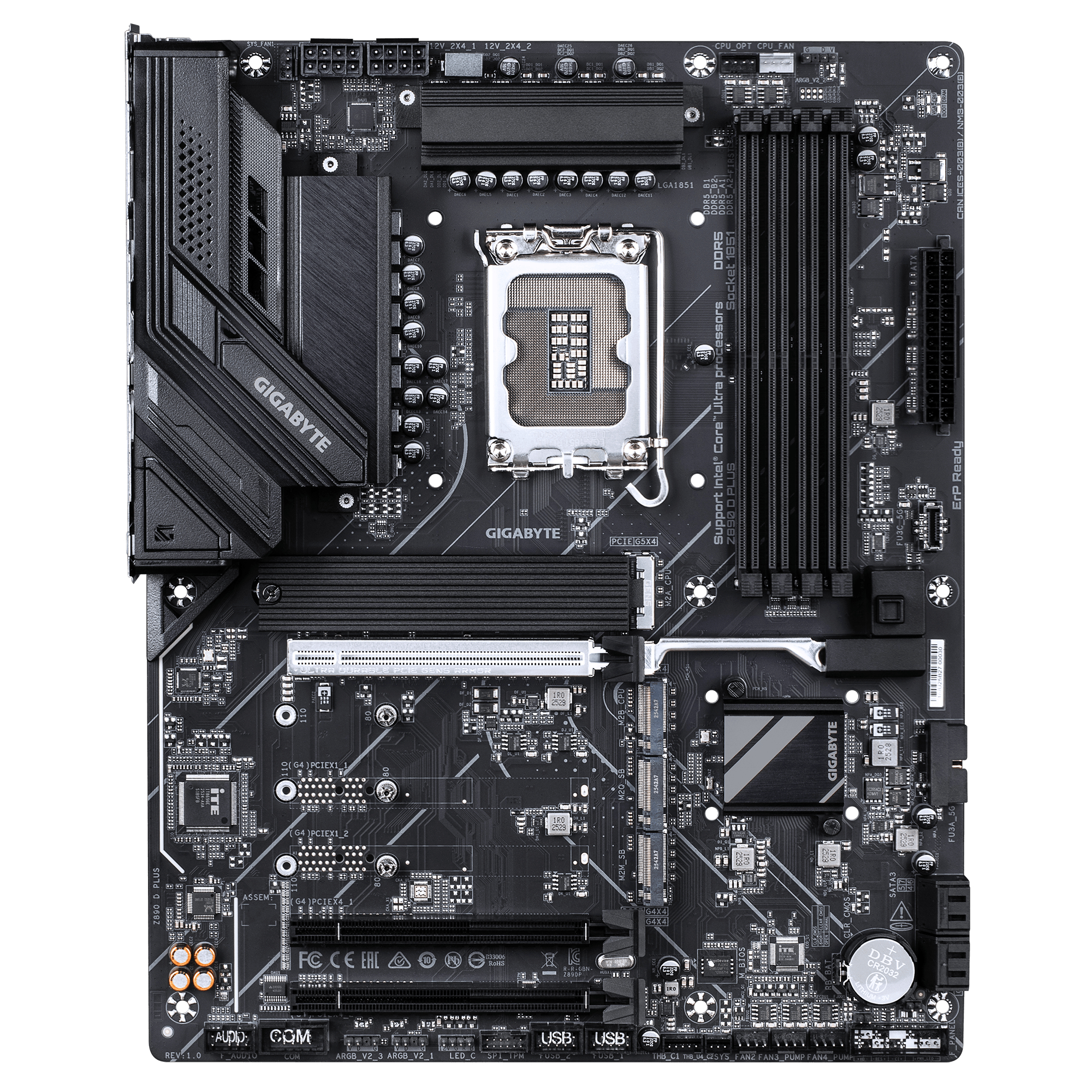 GIGABYTE Z890 D PLUS Carte M�re Compatible avec les processeurs Intel Core Ultra (S�rie 2), VRM 12+1+2 phases, jusqu � 9466 MHz DDR5 (OC), 1x PCIe 5.0 M.2 + 3x PCIe 4.0 M.2, LAN 2.5 GbE, USB 3.2 Gen 2