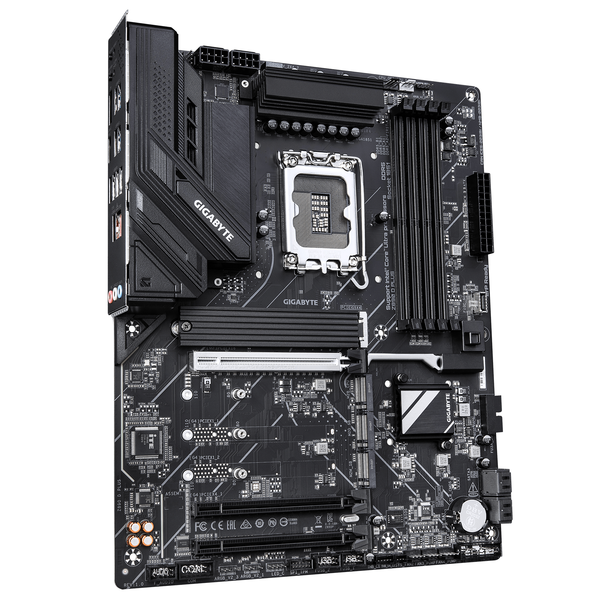 GIGABYTE Z890 D PLUS Carte M�re Compatible avec les processeurs Intel Core Ultra (S�rie 2), VRM 12+1+2 phases, jusqu � 9466 MHz DDR5 (OC), 1x PCIe 5.0 M.2 + 3x PCIe 4.0 M.2, LAN 2.5 GbE, USB 3.2 Gen 2