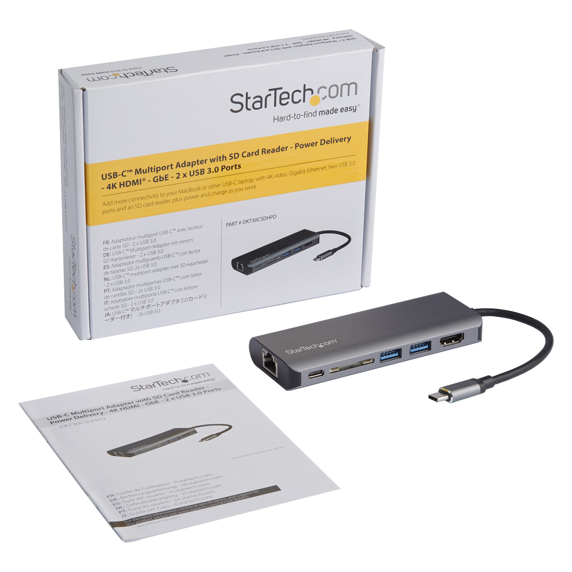 StarTech.com USB-C Multiport Adapter - 2x USB 3.0 / HDMI / SD / Gigabit Ethernet - mit Stromversorgung (USB PD)