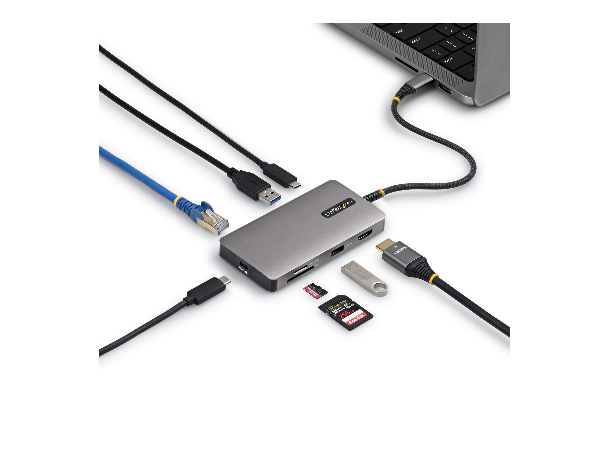 StarTech.com Adaptateur Multiport USB-C avec HDMI 4K 60Hz, 140W Power Delivery, Hub USB 10Gbps, GbE, Slots SD et MicroSD, Mini Dock Plug-and-Play pour PC Dell, HP, Lenovo