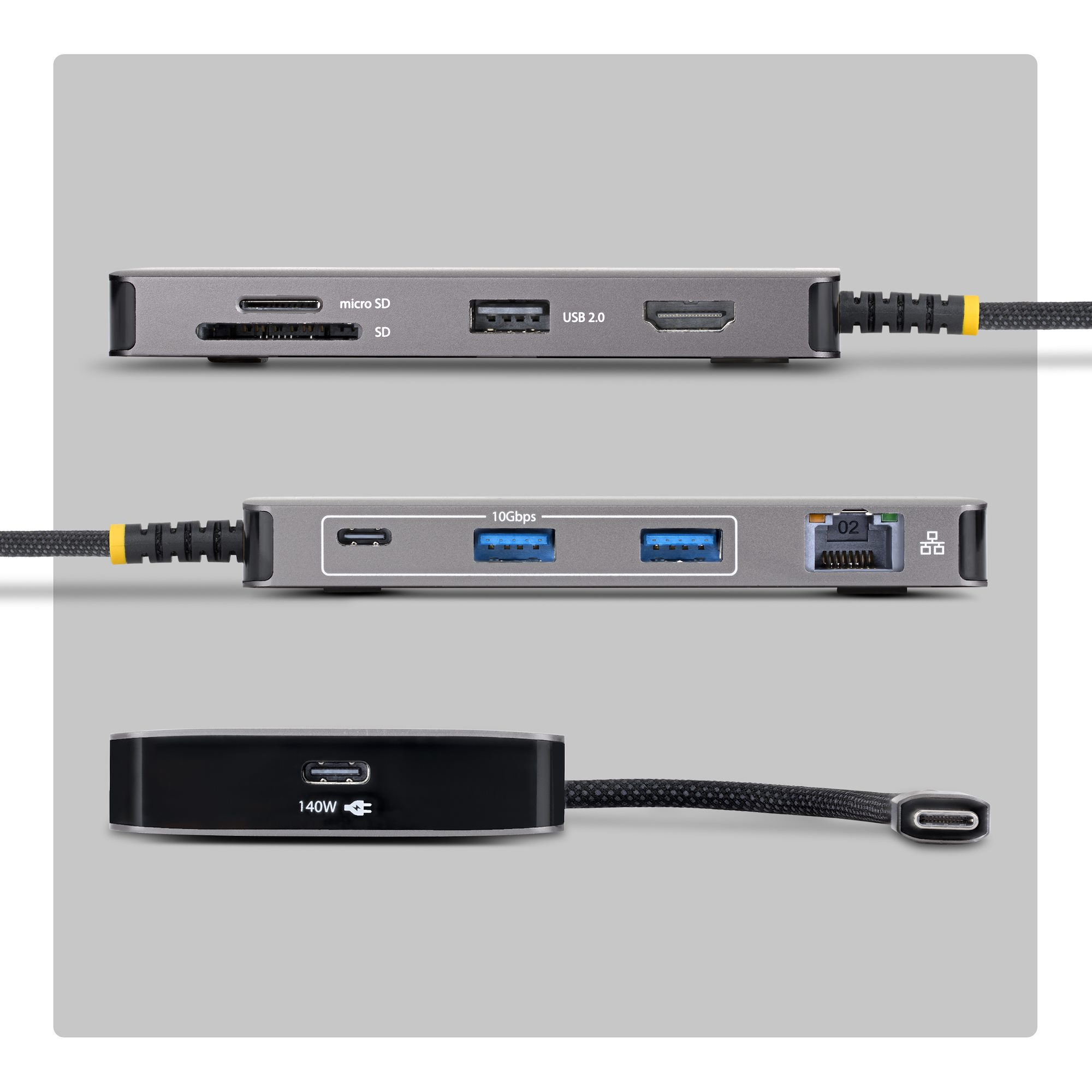 StarTech.com Adaptateur Multiport USB-C avec HDMI 4K 60Hz, 140W Power Delivery, Hub USB 10Gbps, GbE, Slots SD et MicroSD, Mini Dock Plug-and-Play pour PC Dell, HP, Lenovo