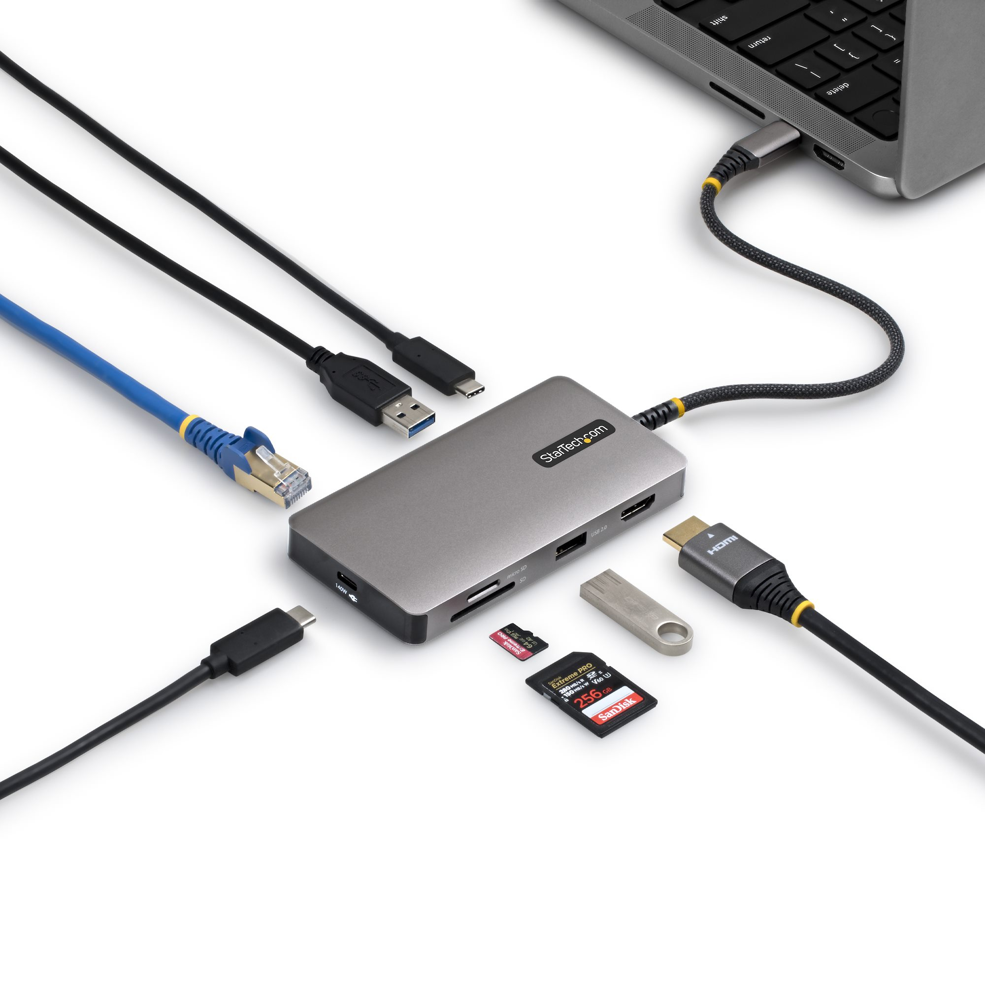 StarTech.com Adaptateur Multiport USB-C avec HDMI 4K 60Hz, 140W Power Delivery, Hub USB 10Gbps, GbE, Slots SD et MicroSD, Mini Dock Plug-and-Play pour PC Dell, HP, Lenovo