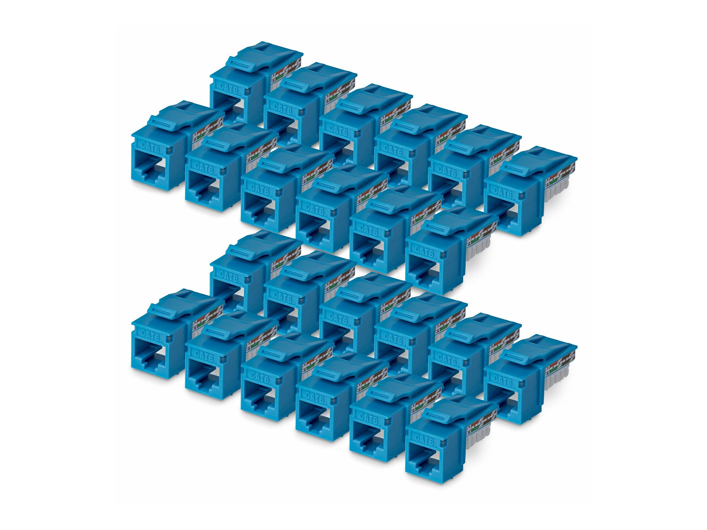 StarTech.com Cat6 Keystone Jack, 24-Pack RJ45 Ethernet Keystone Jacks, UTP Cat6 Wall Jack, 90-Degree 110 Punch Down, Blue