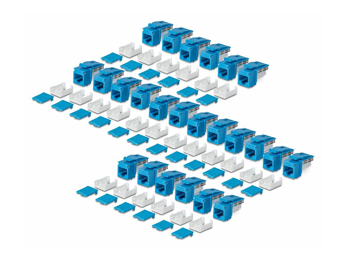 StarTech.com Cat6 Keystone Jack, 24-Pack RJ45 Ethernet Keystone Jacks, UTP Cat6 Wall Jack, 90-Degree 110 Punch Down, Blue