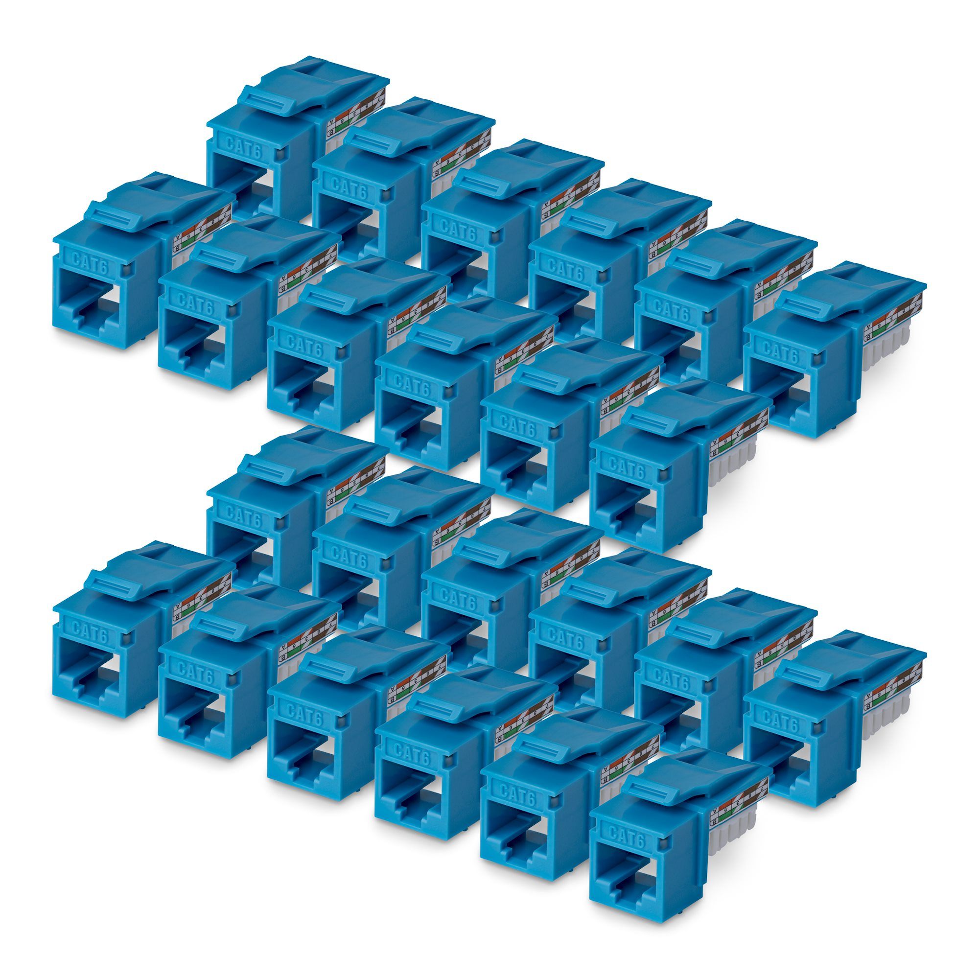 StarTech.com Cat6 Keystone Jack, 24-Pack RJ45 Ethernet Keystone Jacks, UTP Cat6 Wall Jack, 90-Degree 110 Punch Down, Blue