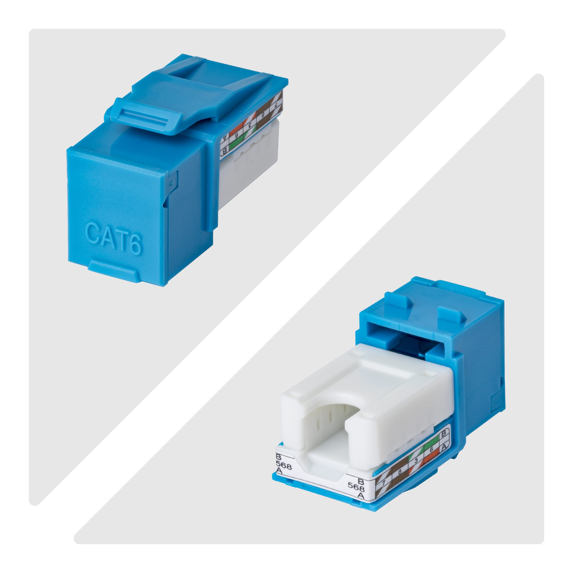 StarTech.com Cat6 Keystone Jack, 24-Pack RJ45 Ethernet Keystone Jacks, UTP Cat6 Wall Jack, 90-Degree 110 Punch Down, Blue