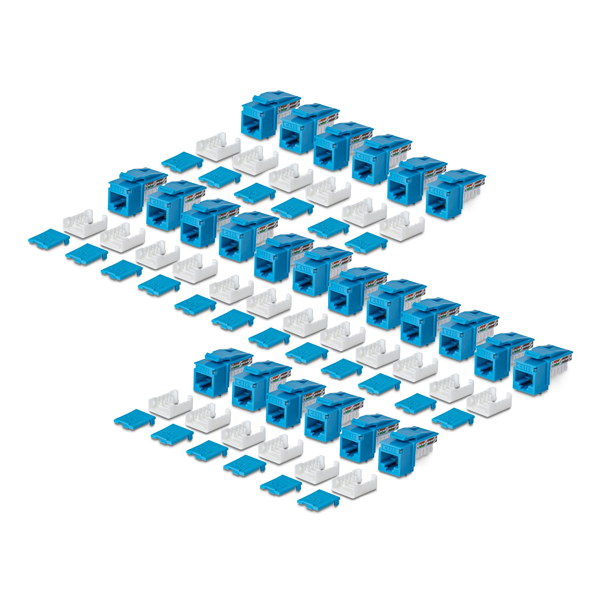 StarTech.com Cat6 Keystone Jack, 24-Pack RJ45 Ethernet Keystone Jacks, UTP Cat6 Wall Jack, 90-Degree 110 Punch Down, Blue