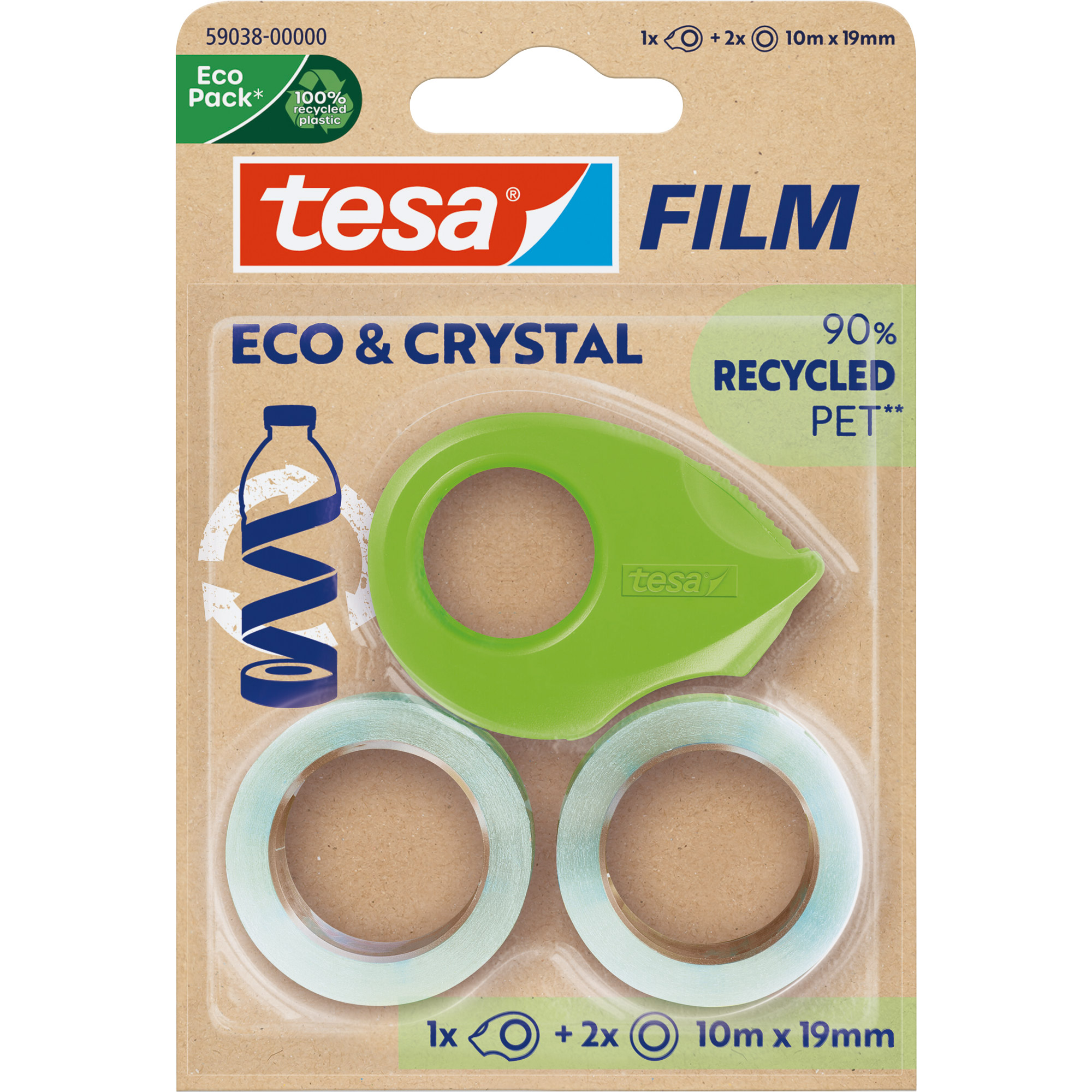 Tesa Eco & Crystal 2 Rollen 10mX19mm Blister mit Abroller