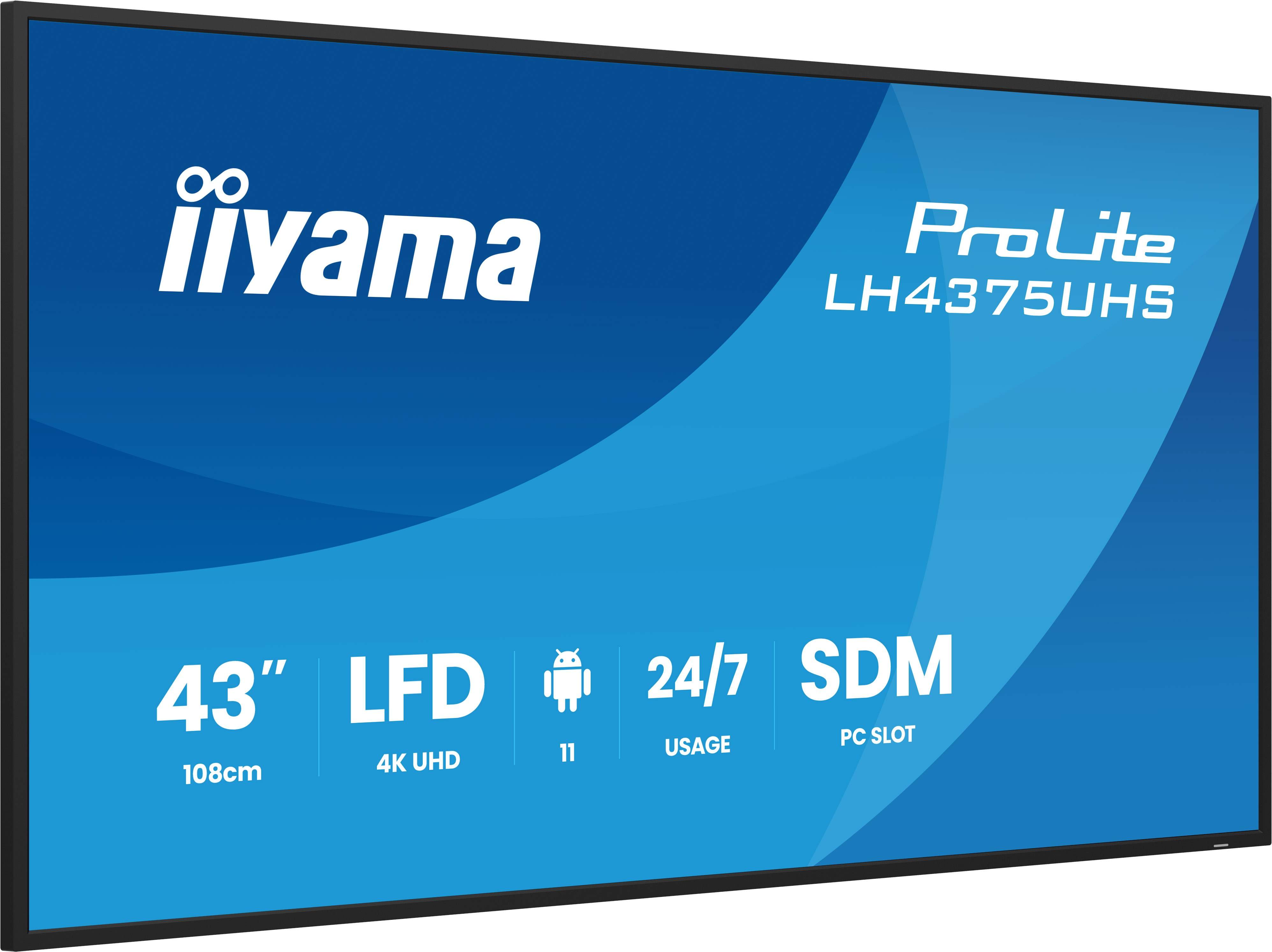 iiyama LH4375UHS-B2AG Signage Display Digital signage flat panel 108 cm (42.5) LCD Wi-Fi 500 cd/m� 4K Ultra HD Black Built-in processor Android 11 24/7