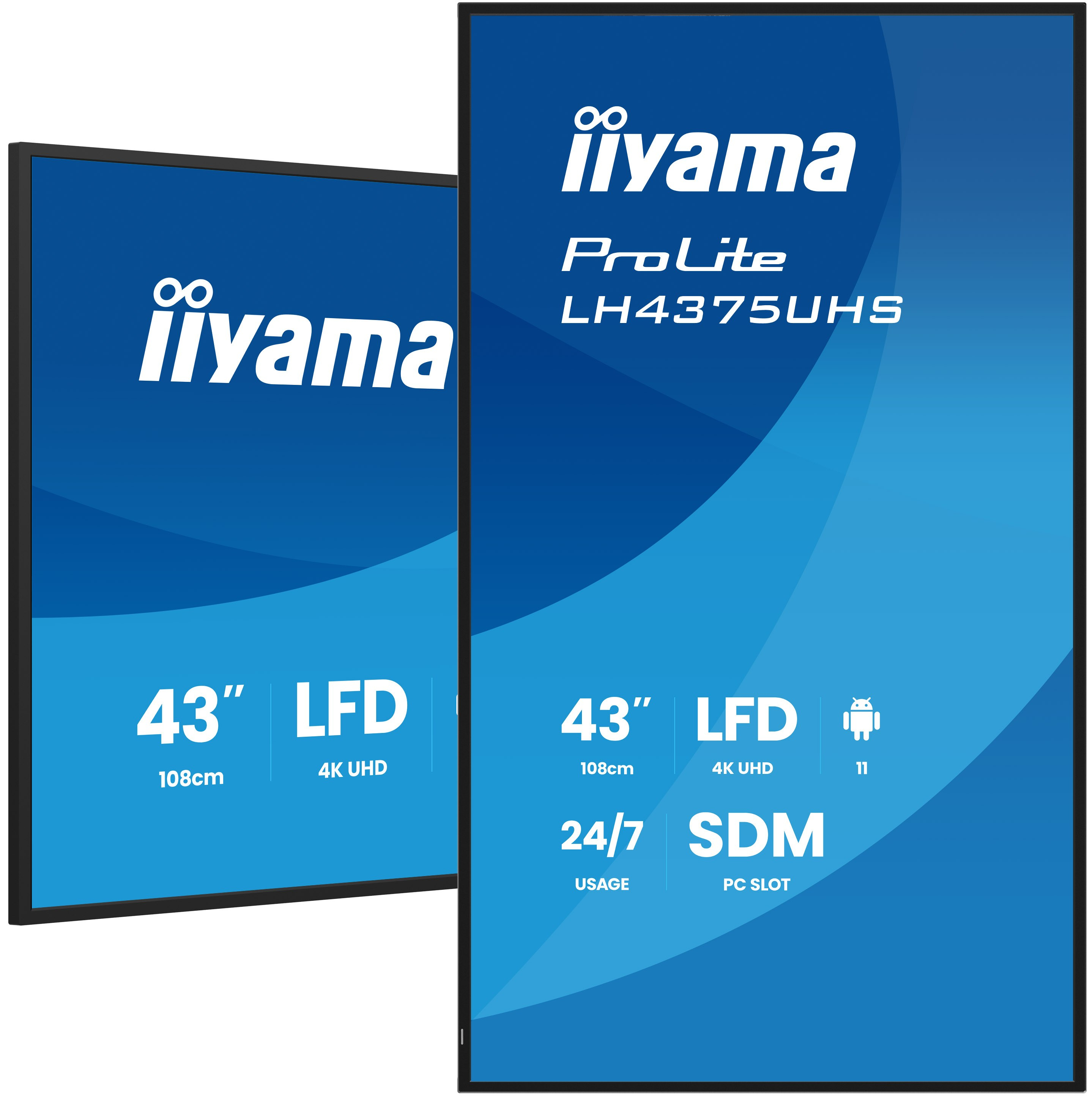 iiyama LH4375UHS-B2AG Signage Display Digital signage flat panel 108 cm (42.5) LCD Wi-Fi 500 cd/m� 4K Ultra HD Black Built-in processor Android 11 24/7