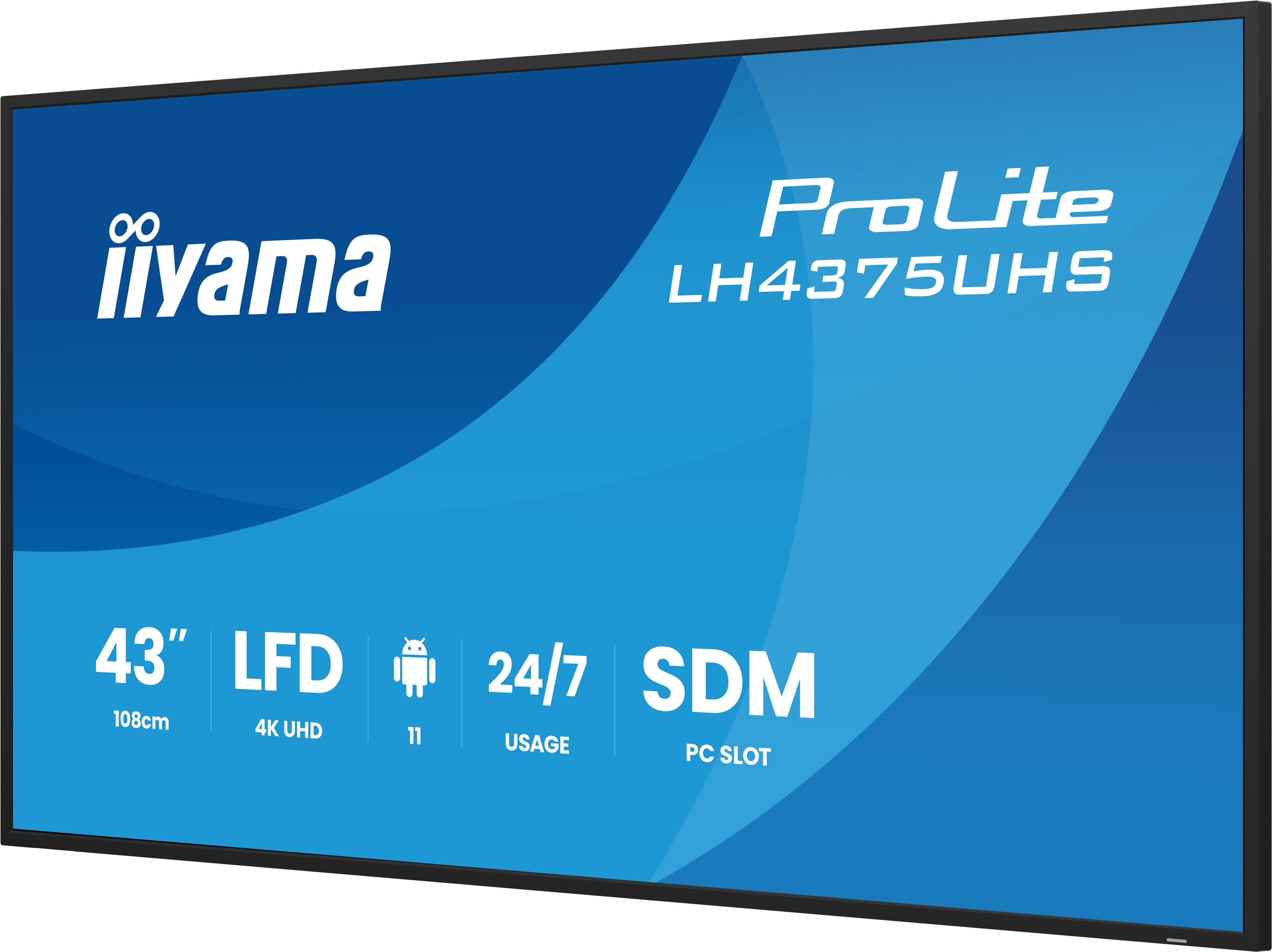 iiyama LH4375UHS-B2AG Signage Display Digital signage flat panel 108 cm (42.5) LCD Wi-Fi 500 cd/m� 4K Ultra HD Black Built-in processor Android 11 24/7